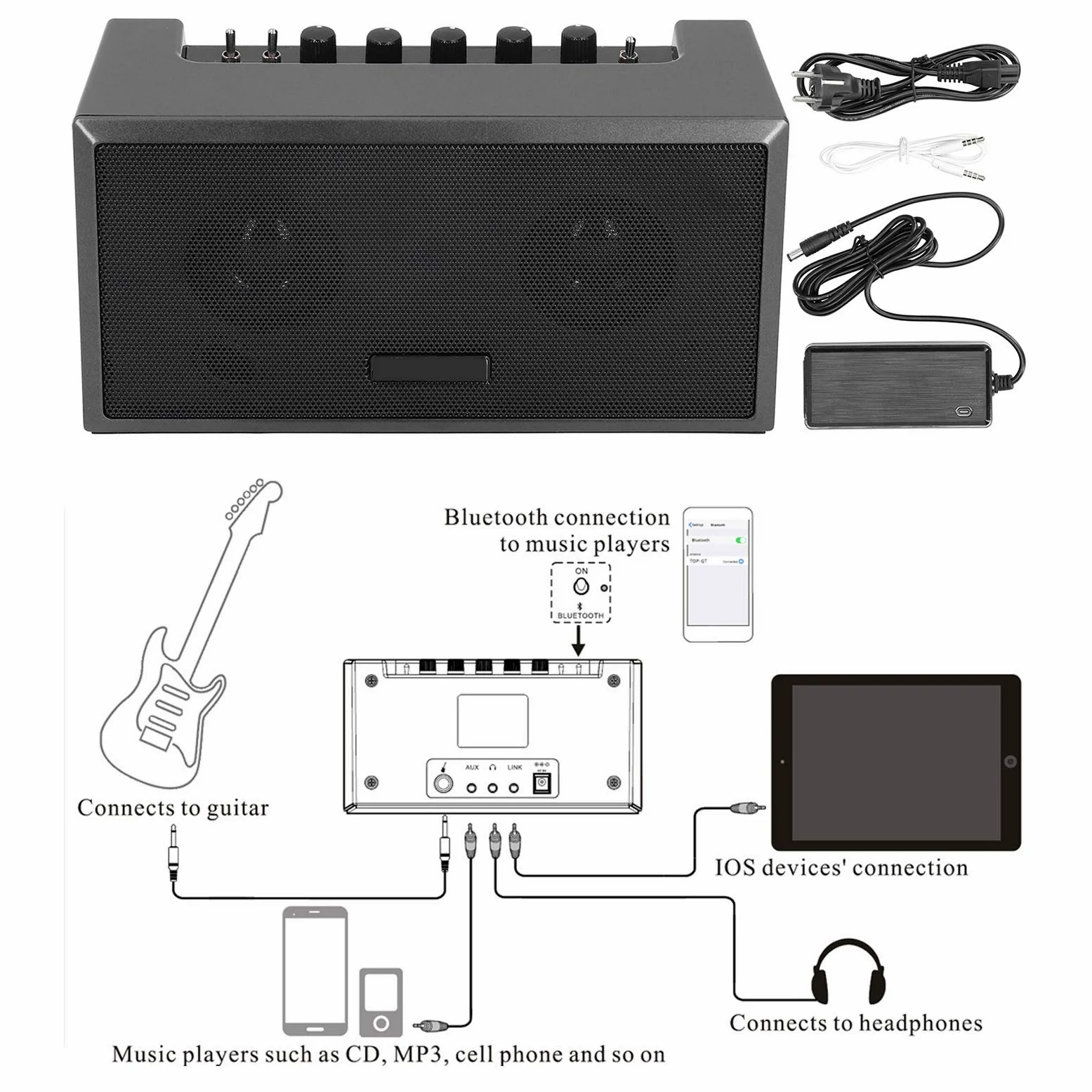 Wzmacniacz Gitara Elektryczna, Mini Gitara Elektryczna Głośnik Praktyka Małe Głośnik Box Akcesoria 8W 100-240V