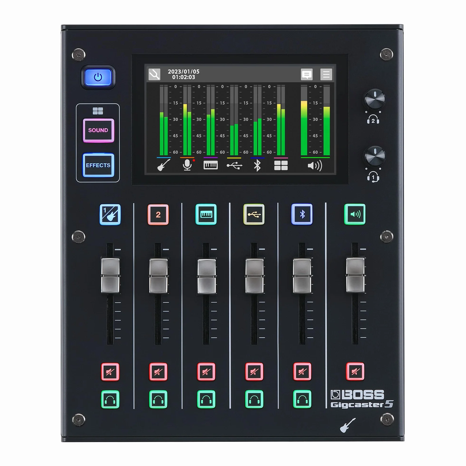 BOSS Gigcaster 5 Kompaktowy, 5-kanałowy mikser audio do streamingu z bezpośrednim wejściem gitarowym/basowym | 2 wejściami mikrofonowymi XLR | stereofonicznym wejściem liniowym