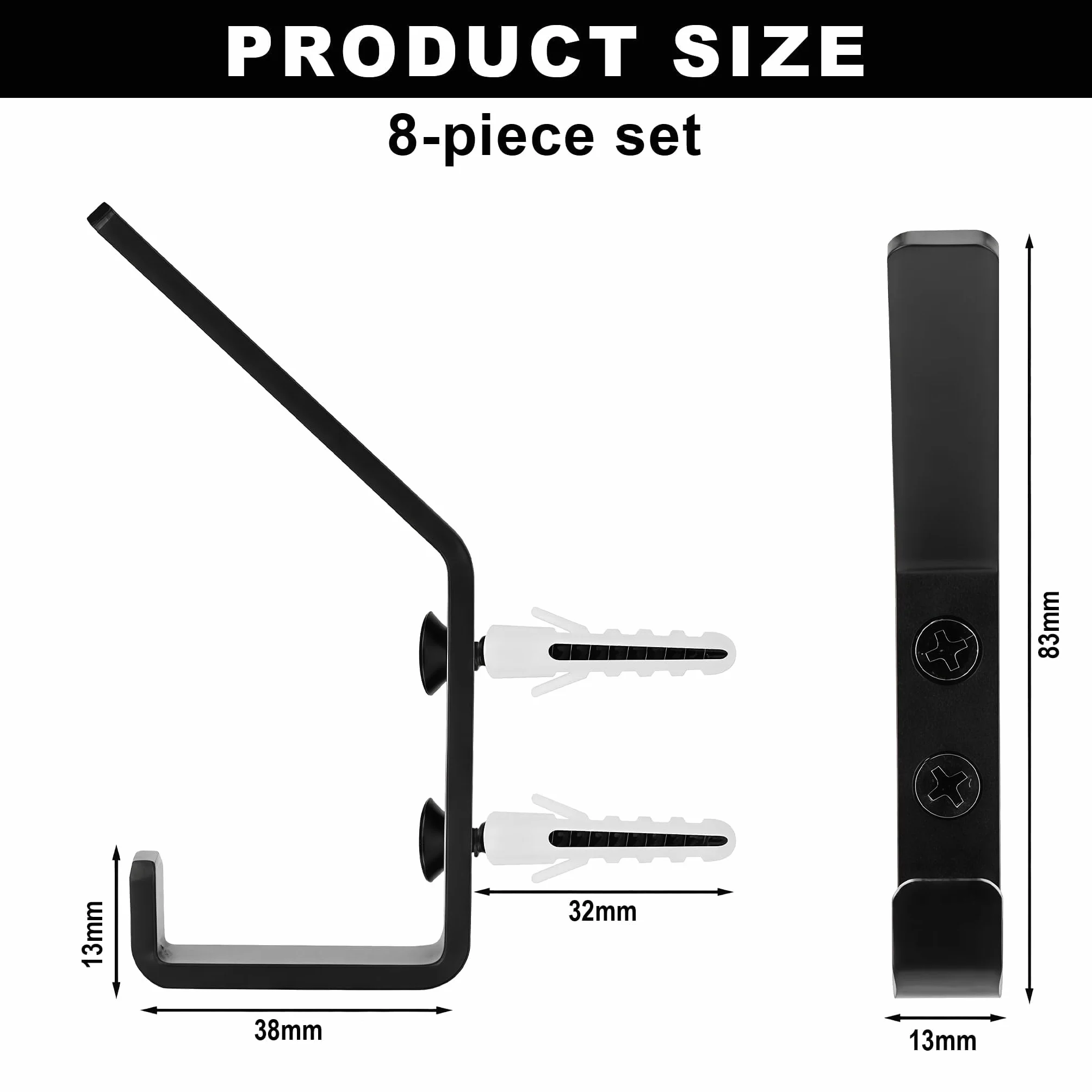 8-częściowy 12,6 mm panele akustyczne haki na czapki, podwójne haki bez wiercenia, aluminiowe haki lakiernicze do paneli akustycznych, akcesoria (odstęp 14-15 mm)