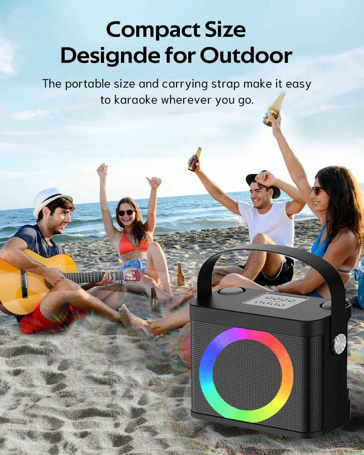 Maszyna do karaoke z 2 mikrofonami bezprzewodowymi, przenośny głośnik Bluetooth ze światłem RGB, urządzenie do karaoke, na imprezę domową, system PA dla dorosłych