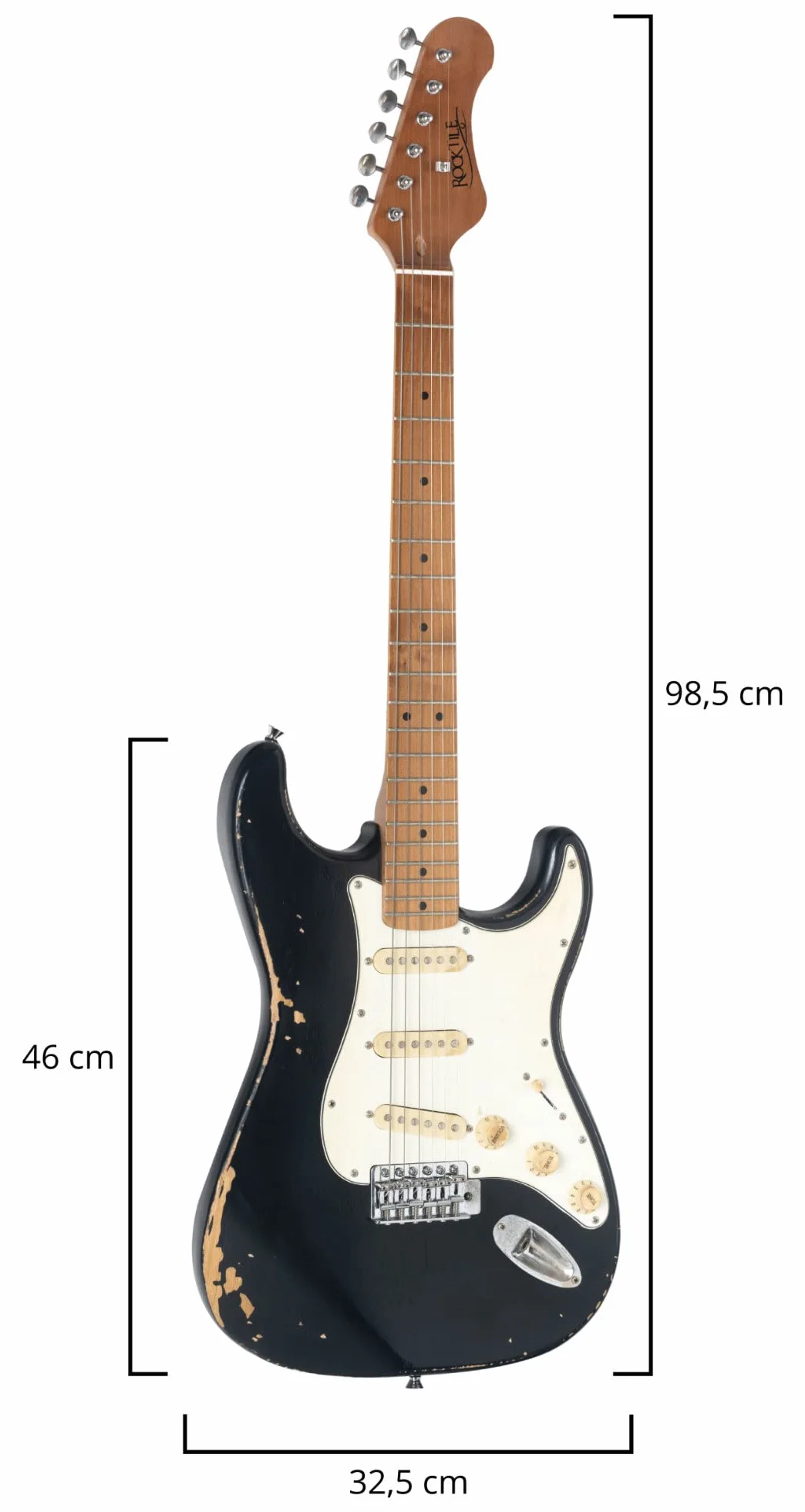 Rocktile Vinstage ST-RMBK gitara elektryczna relicowa jesion prażony klon 3 x Single Coil Pickup czarny