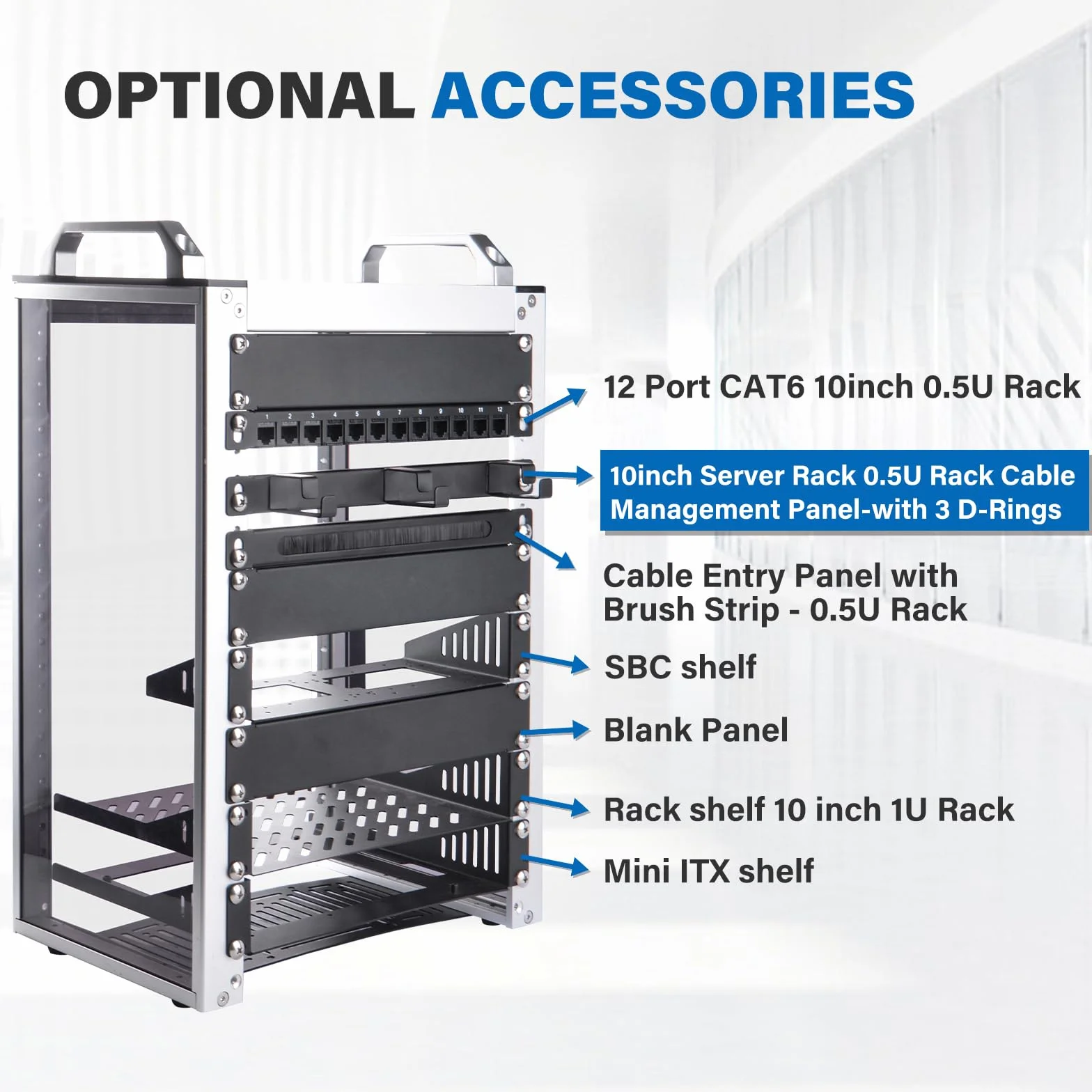 GeeekPi 10 Zoll Server-Rack 0,5U Rack Cable Management Panel z 3 pierścieniami D do DeskPi RackMate T1 i 10 Zoll Server Rack