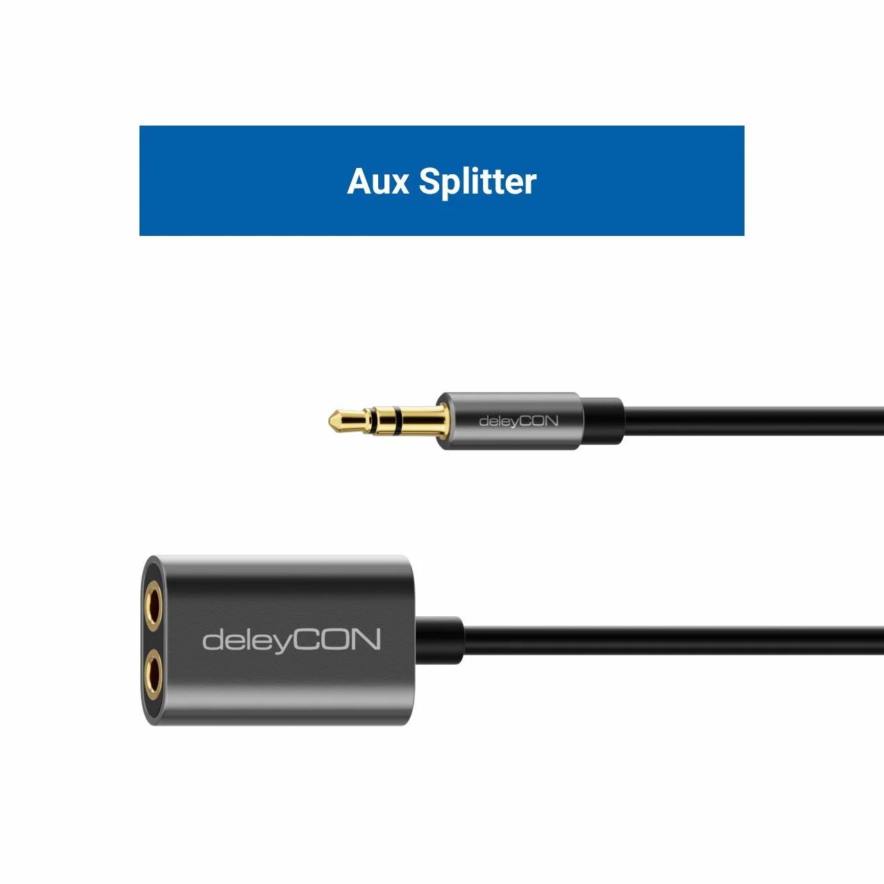 deleyCON 1x 3,5mm jack splitter audio stereo AUX adapter kabel kabel jack kabel audio metalowa wtyczka telefon komórkowy smartfon tablet słuchawki odbiornik HiFi