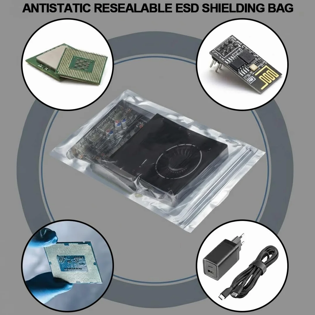 50 sztuk Resealable Antistatic ESD Shielding Bags for PC Accessories and Sensitive Electronic Components