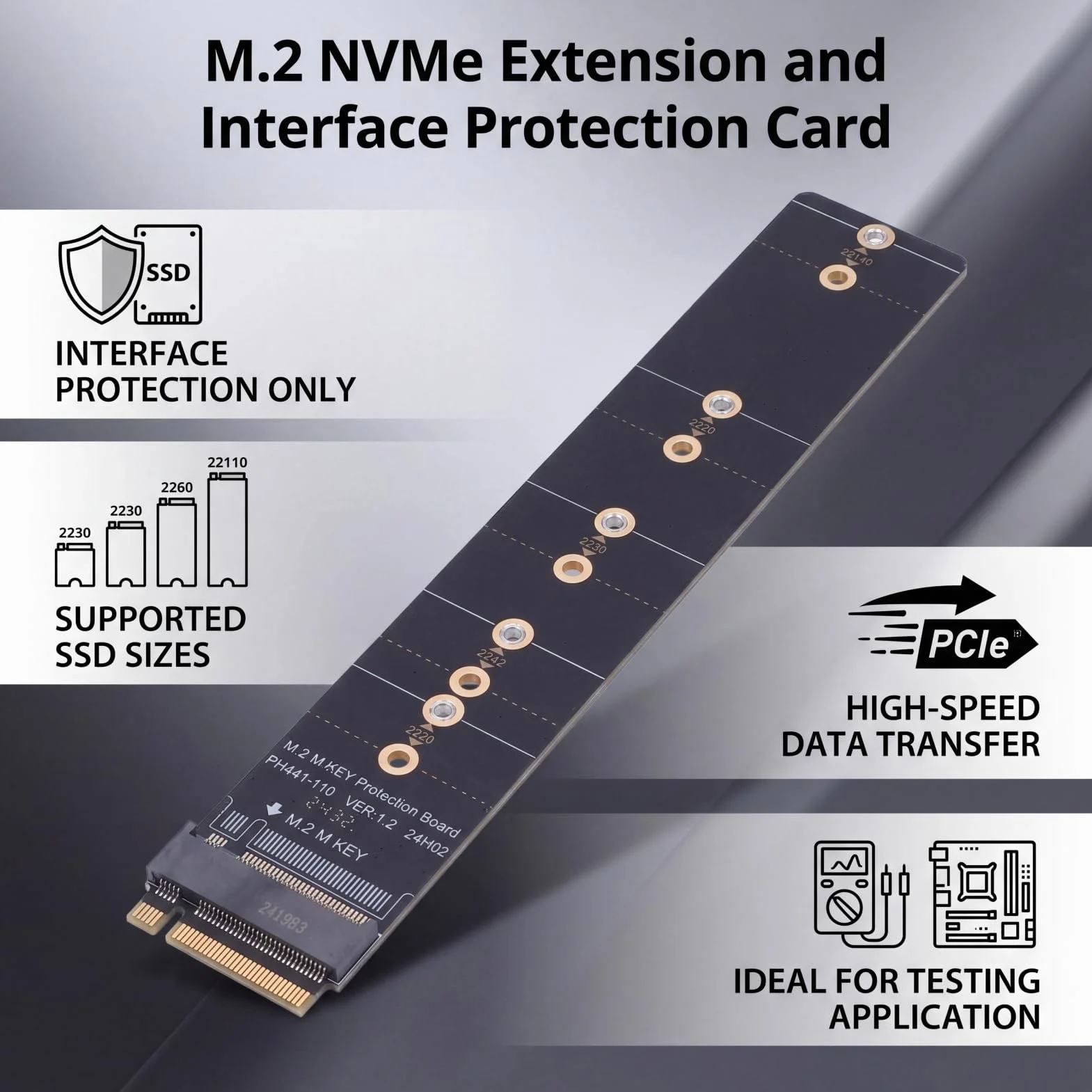 XUMIUZIY Karta Adaptera PH441 M2 NVME PCIe, Karta rozszerzeń SSD na PCIe z ochroną testową Gold Finger, Kompatybilna z Dyskiem SSD 2230 2242 2260 2280 22110 dla Systemu Operacyjnego