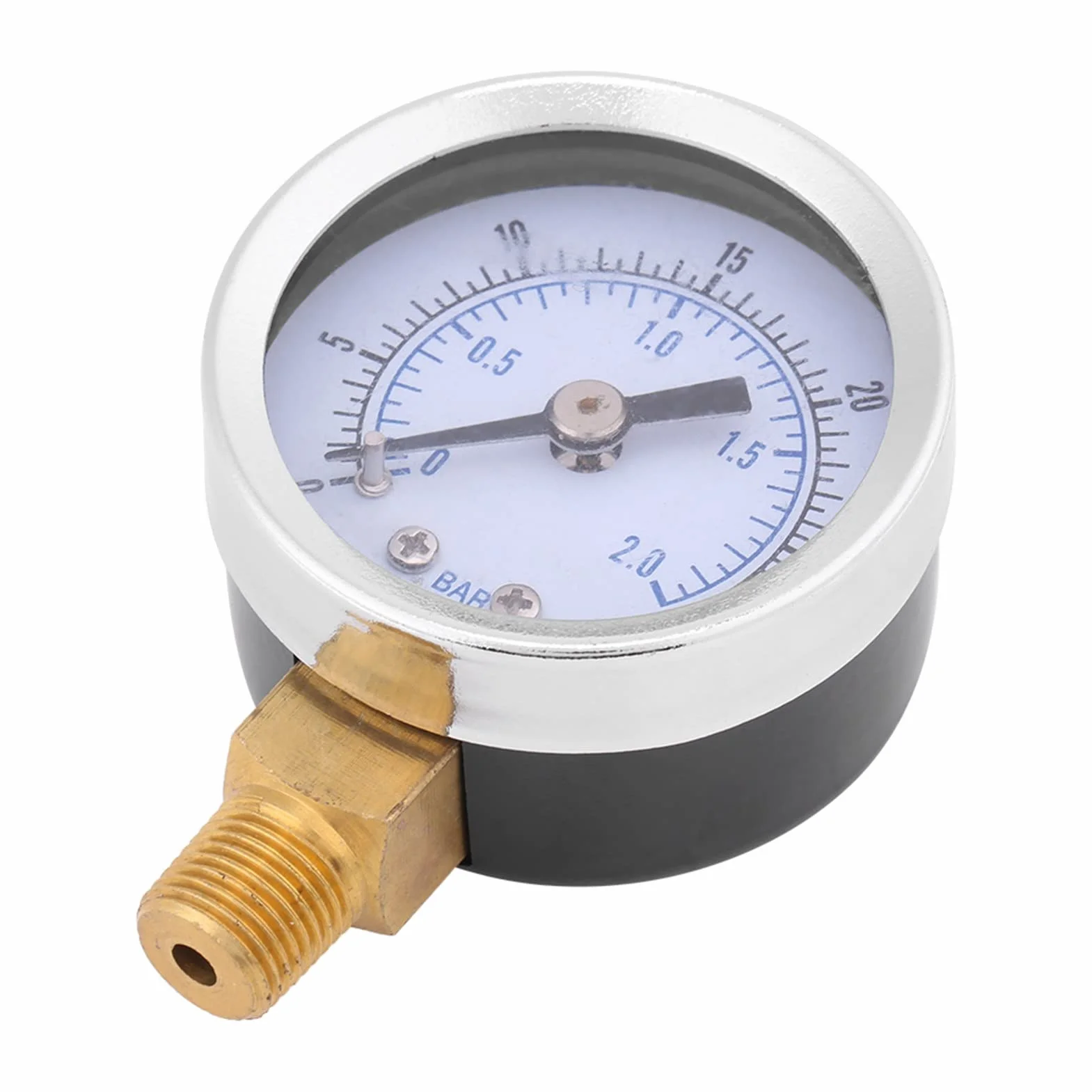 Manometr Tarczowy z Tylnym Przyłączem 1/4 BSP do Powietrza, Wody, Oleju i Gazu Obudowa ze Stali Mechaniczny Manometr 0-2 Bar / 0-30 Psi
