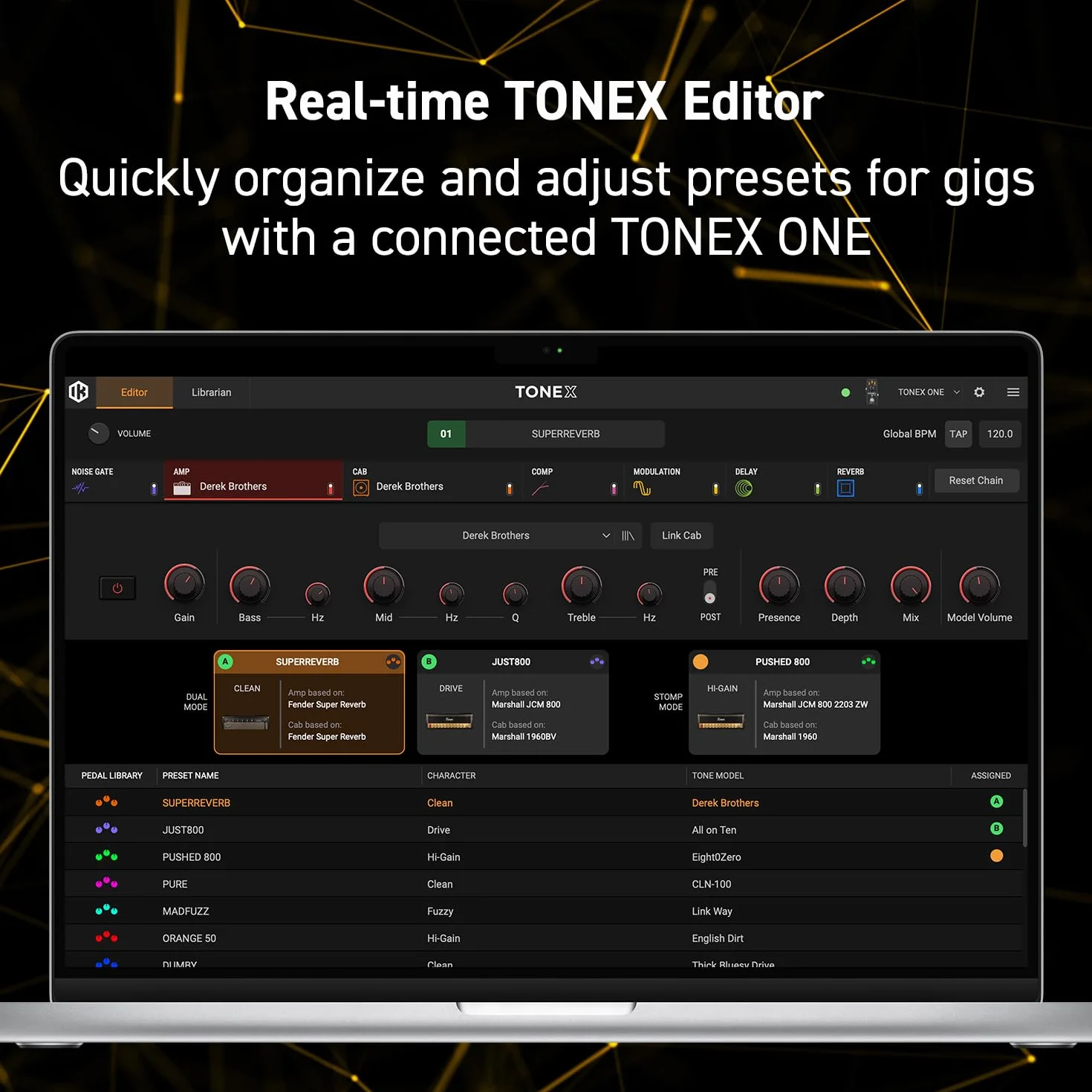 IK Multimedia Mikropedał TONEX One AI MultiFX: model tonowy dowolnego wzmacniacza gitary elektrycznej, gitarowy, zniekształceń, overdrive lub inne efekty gitarowe