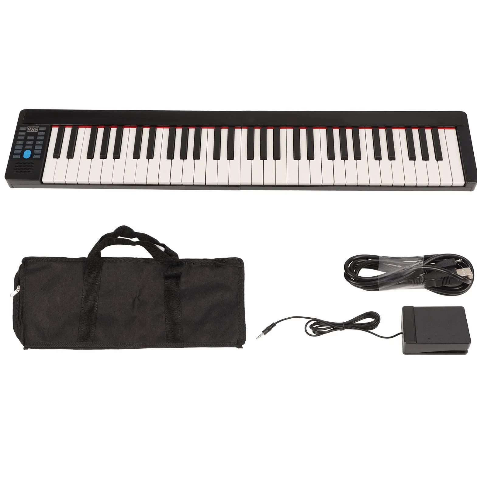Składane Pianino, 61 Klawiszy Przenośne Inteligentne Pianino Elektroniczne, Bluetooth MIDI Elektroniczne Składane Pianino, Edukacyjna Elektroniczna Cyfrowa Klawiatura Pianina Muzycznego,(czarny)