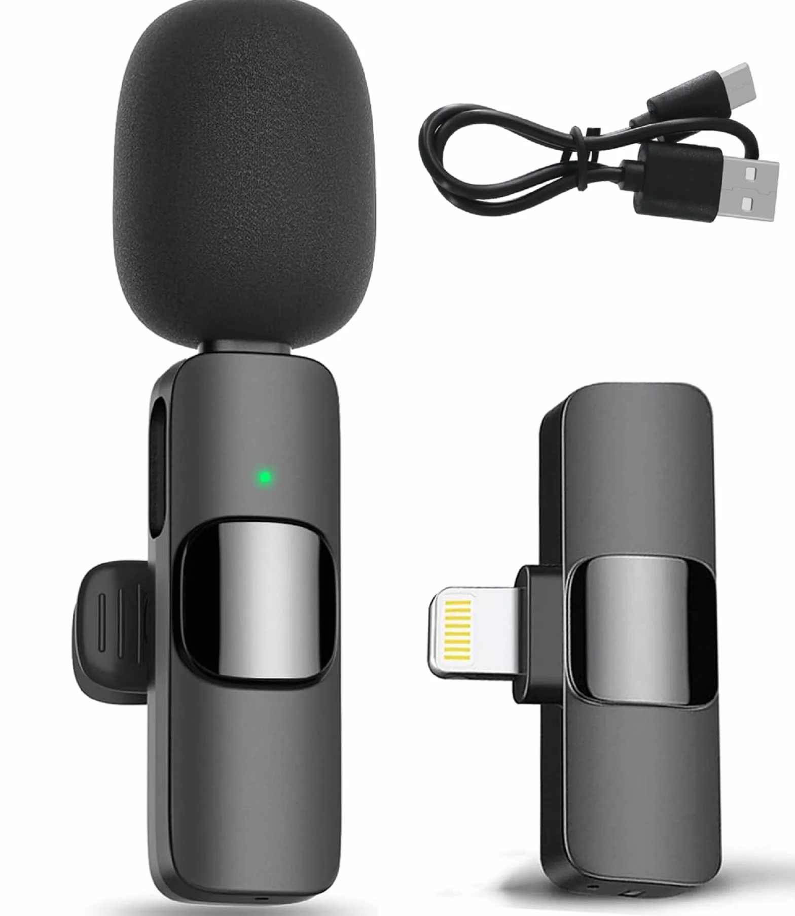 Mikrofony bezprzewodowe do iPhone'a, iPada, mini mikrofon do nagrywania wideo, wywiadów YouTube i vlogów na żywo, mikrofon Lavalier Lapel z wbudowanym chipem redukcji szumów 2,4 G o bardzo niskim