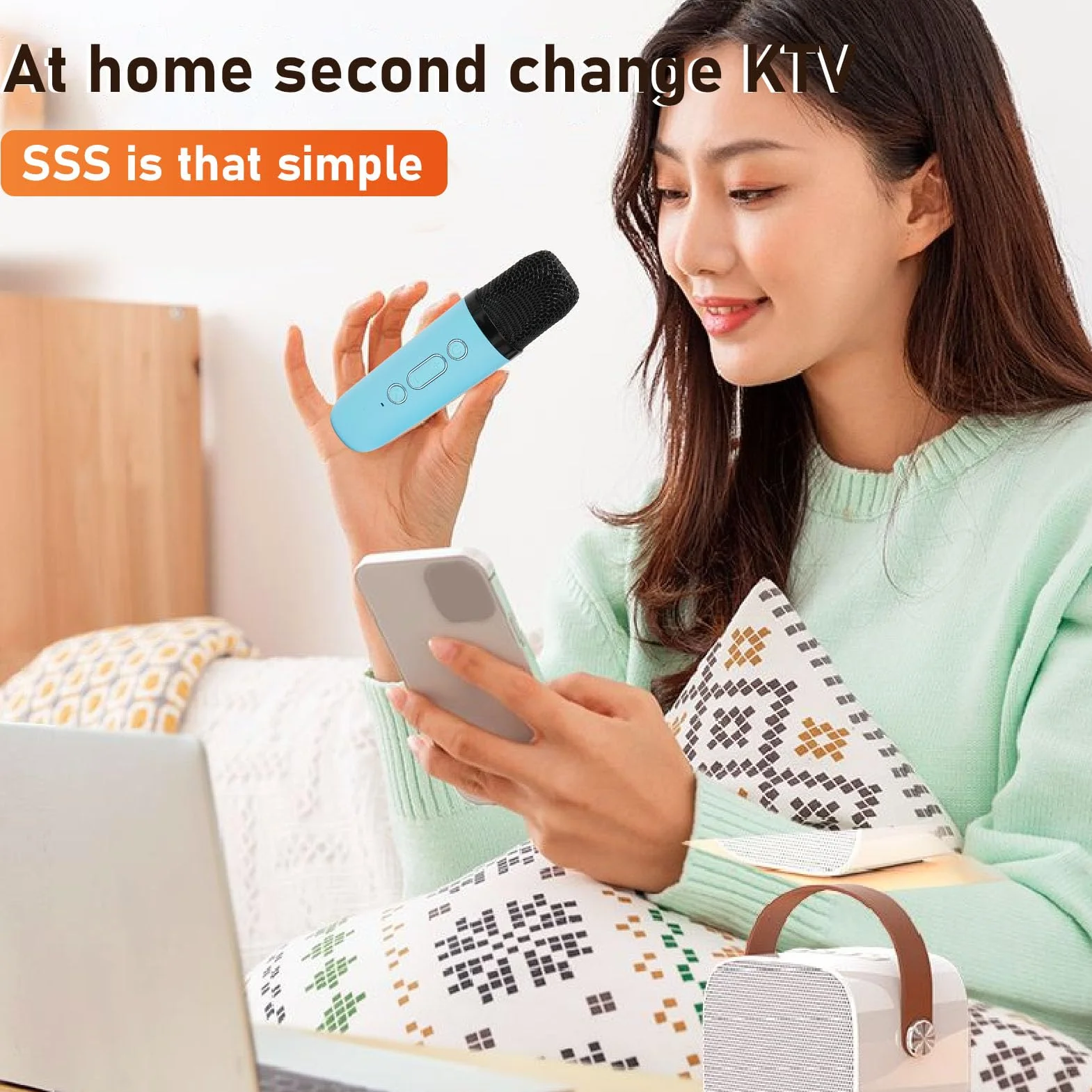 Przenośny Głośnik Bluetooth 5.3 Maszyna do Karaoke z 2 Mikrofonami Bezprzewodowymi Niebieski
