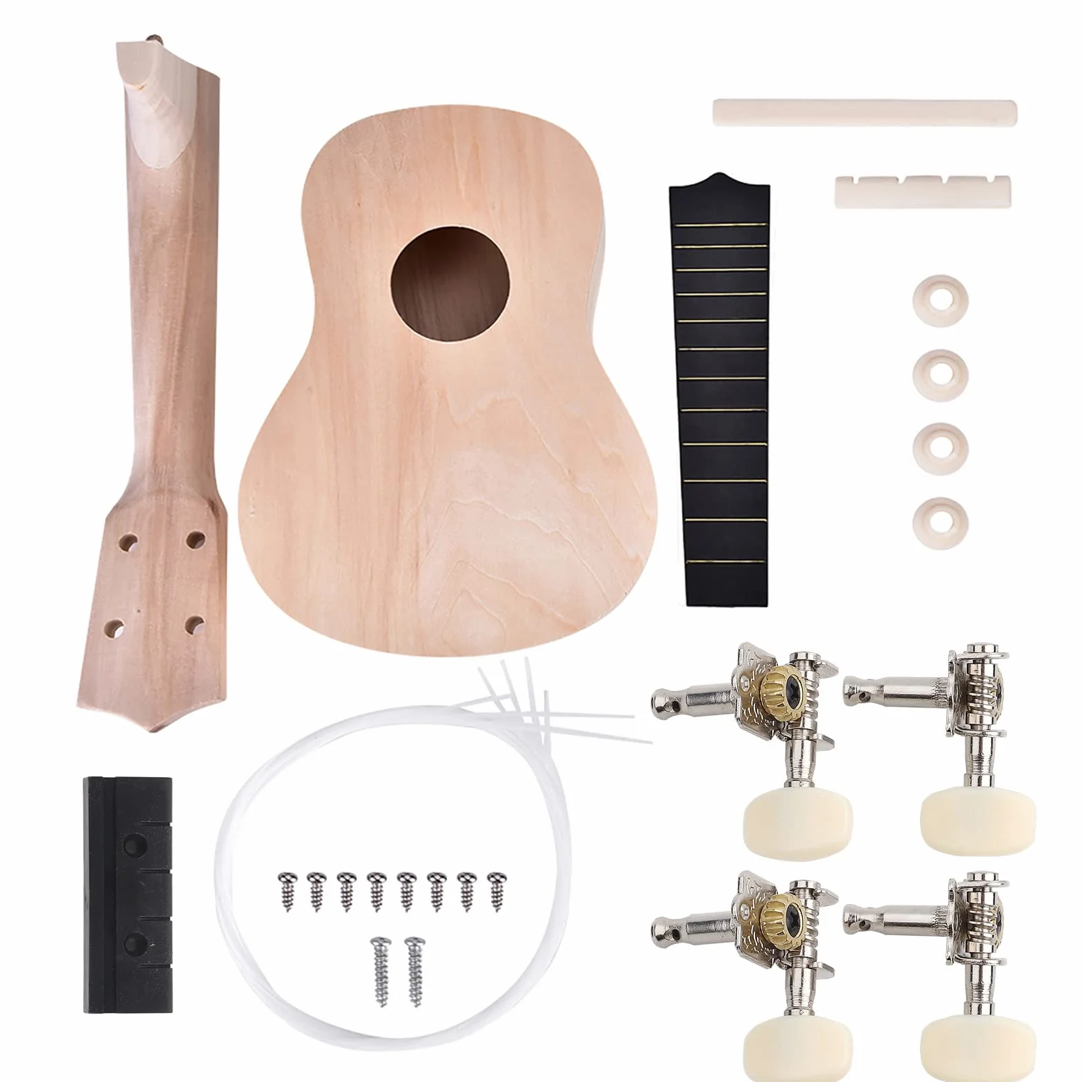 Duokon 21inch DIY Ukulele, Basswood 4 Struny Ukulele DIY Kit Akcesoria do instrumentów