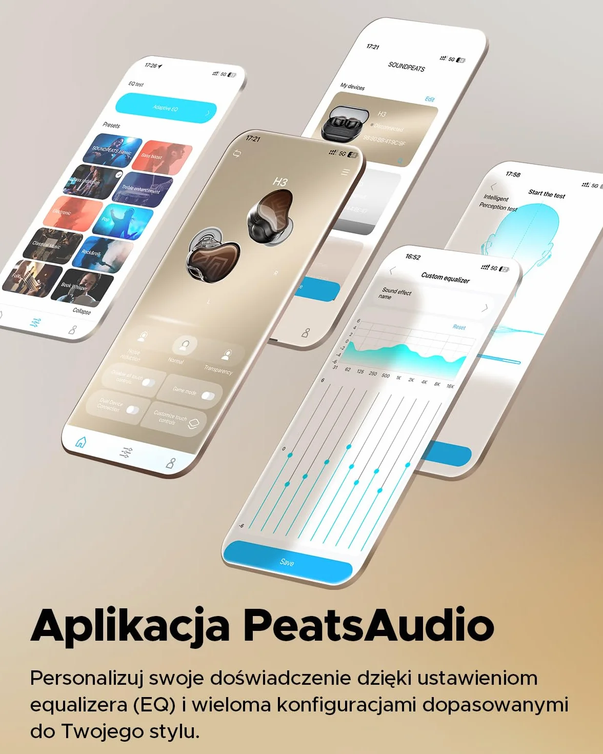 SOUNDPEATS H3 Hi-Fi Bezprzewodowe Słuchawki Bluetooth 5.4 z LDAC i aptX Lossless, 55dB Hybrydowe Aktywne Tłumienie Hałasu z 1DD+2BA, 6 mikrofonów AI, 37h odtwarzania Czarny Tytanowy