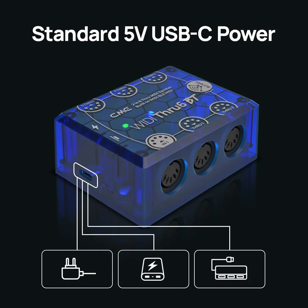 CME WIDI Thru6 BT – MIDI Thru 2-Wejścia/6-Wyjść z 5-Pin DIN i Bluetooth – Szybka Transmisja Wszystkich Danych MIDI