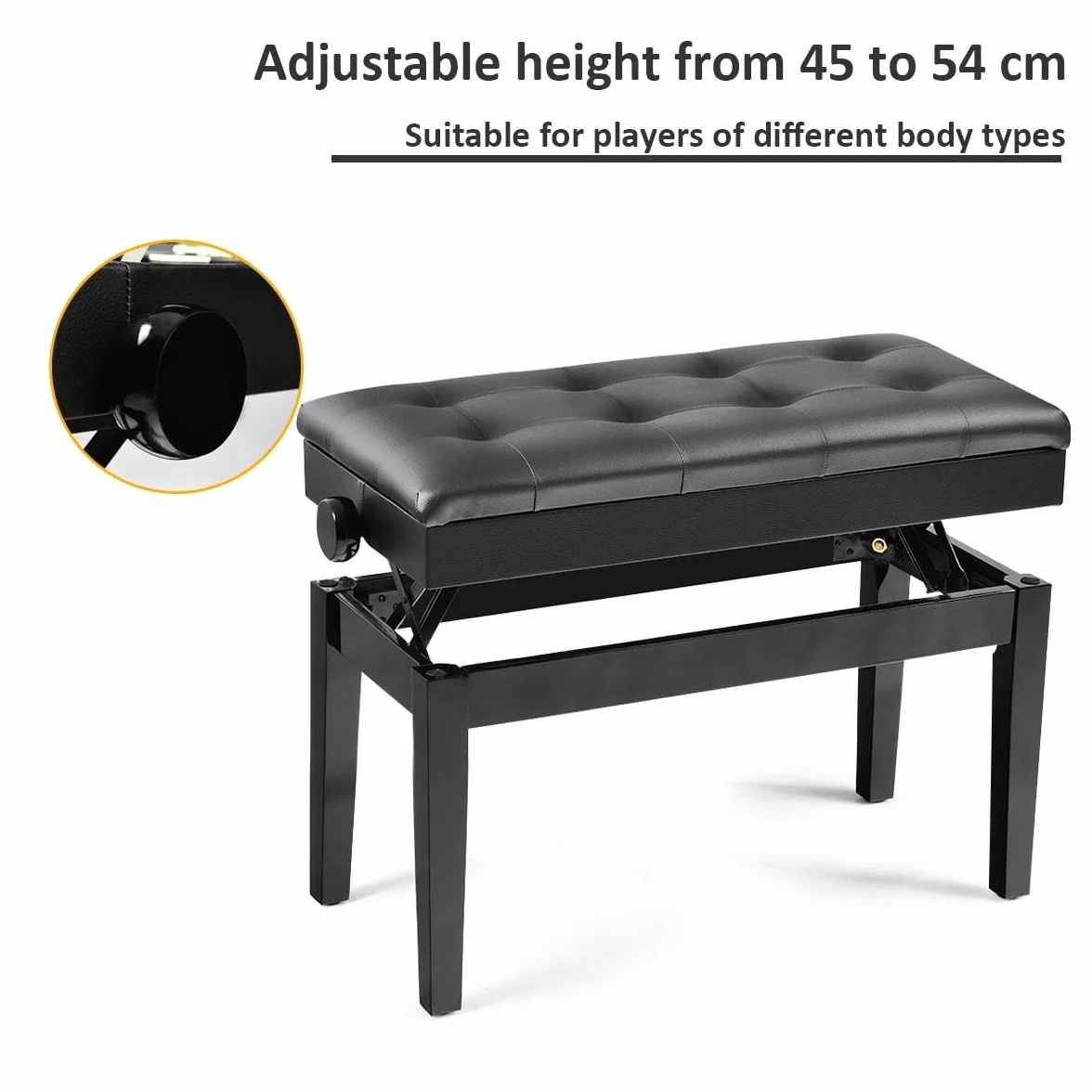 LIFEZEAL Ławka fortepianowa dla 2 osób regulowana wysokość 150 kg 75 x 35 x 45-54 cm czarny