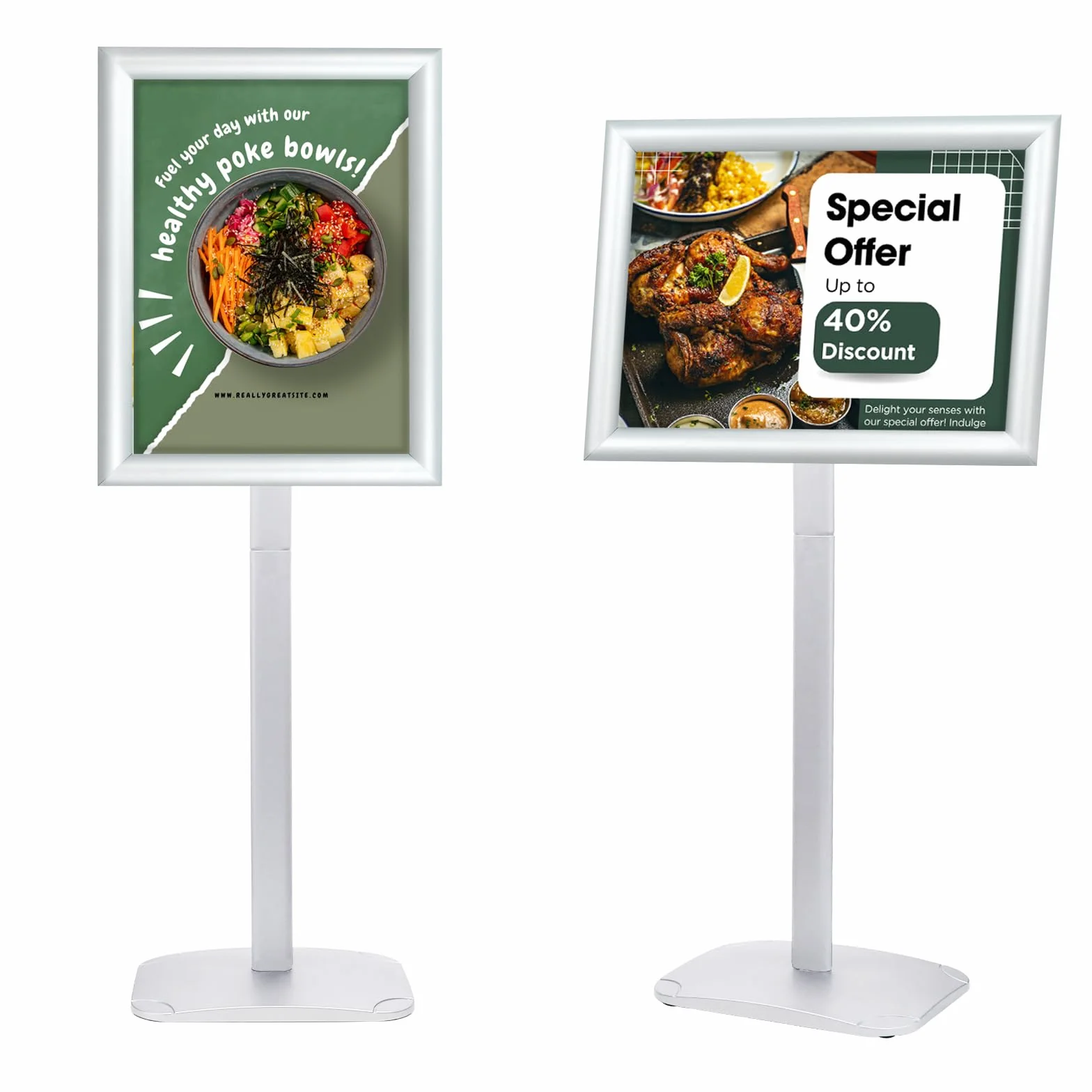 Wytrzymały stojak na plakat A3, stojący stojak na znak ze stabilną podstawą, uchwyt na znak zatrzaskowy do menu, uwagi, reklamy, powitania, srebrny