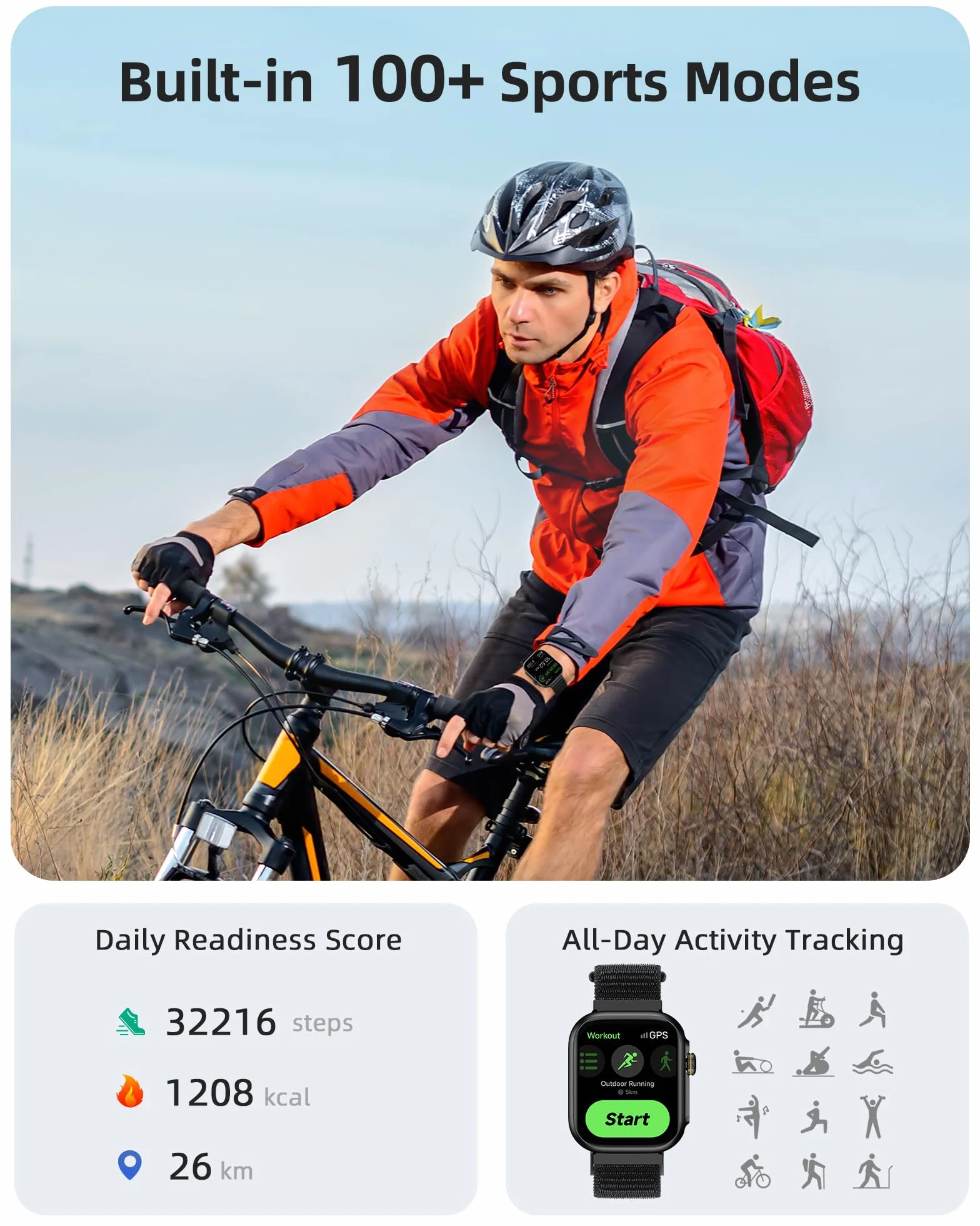 Parsonver Zegarek Smartwatch dla kobiet i mężczyzn z funkcją telefonu, Wbudowany GPS, 30M wodoodporny do pływania, 1,85" zegarek z 100+ sportami, monitorowanie tętna i snu, dla Androida i iOS, czarny