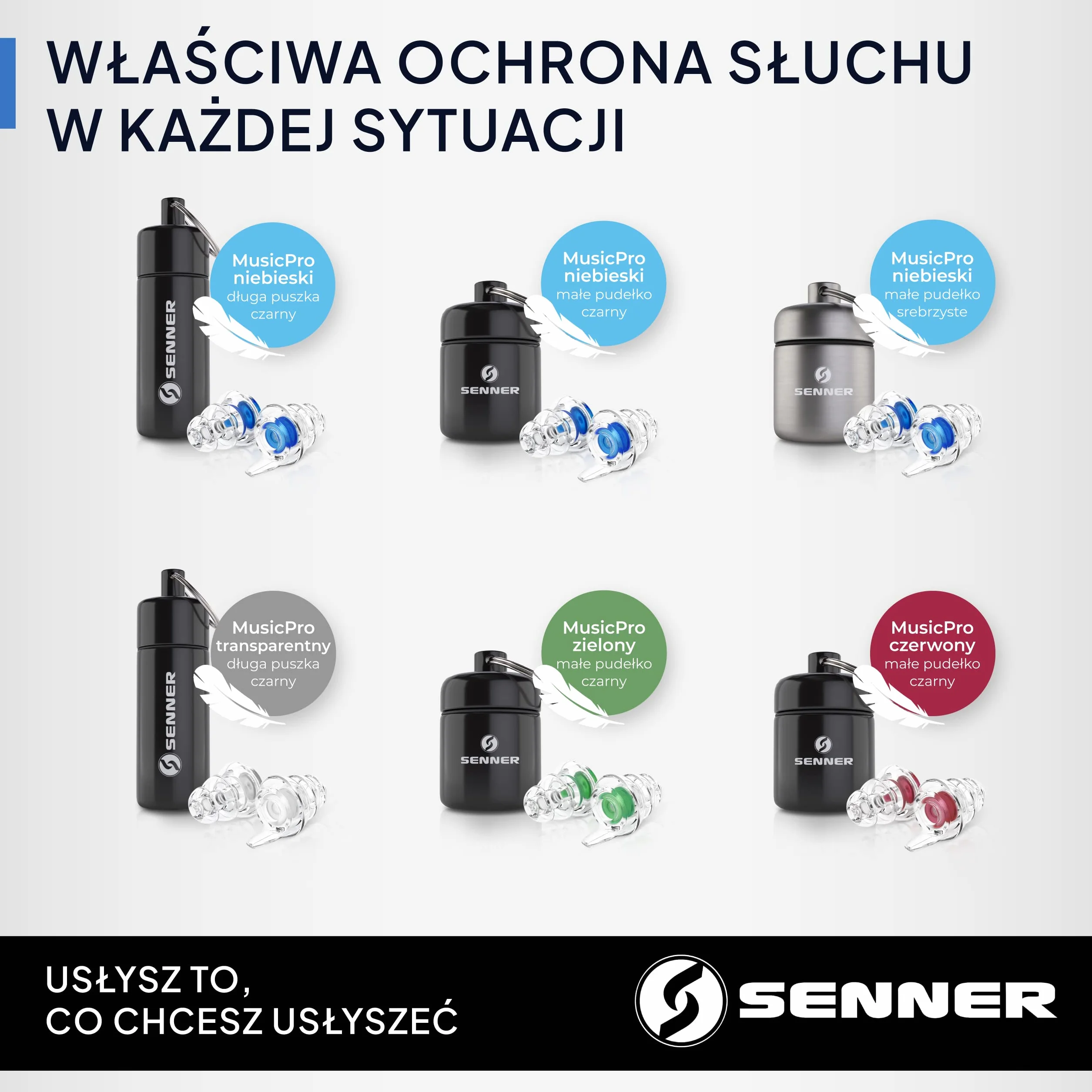 Senner MusicPro - ochronniki słuchu na festiwale, koncerty i dyskoteki, aluminiowy pojemnik, niebieski/przezroczysty filtr - zatyczki do uszu/ochrony słuchu dorośli