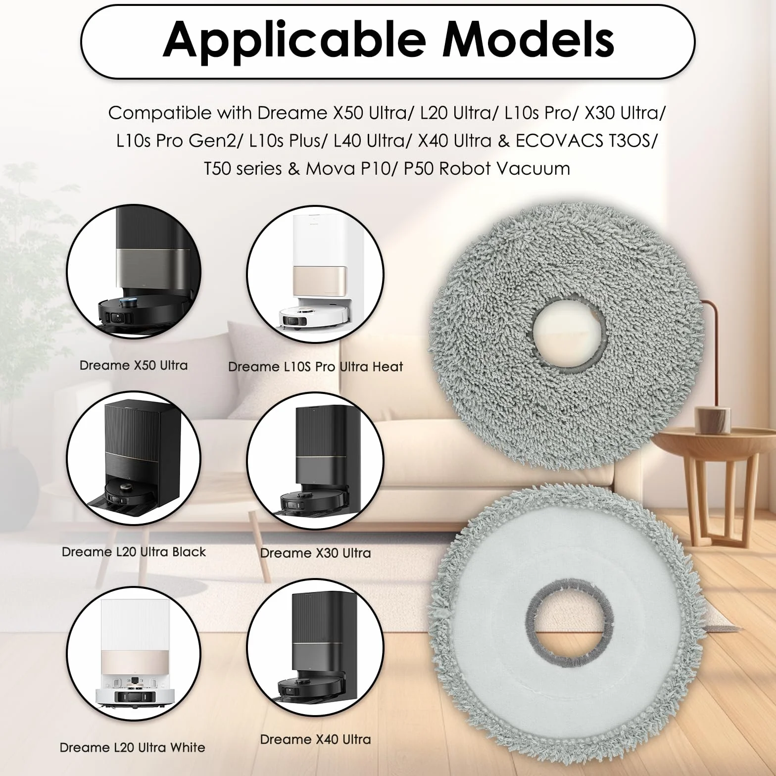 (6 Sztuk) X50 Ultra Wymienne Nakładki do Mopa do Modeli X40 Ultra/ X30 Ultra/ L10s Ultra L10s Pro Gen 2 L10s Pro Ultra L10s Plus L40 Ultra Mova P50 Ultra P50 Pro Ultra Robot odkurzający