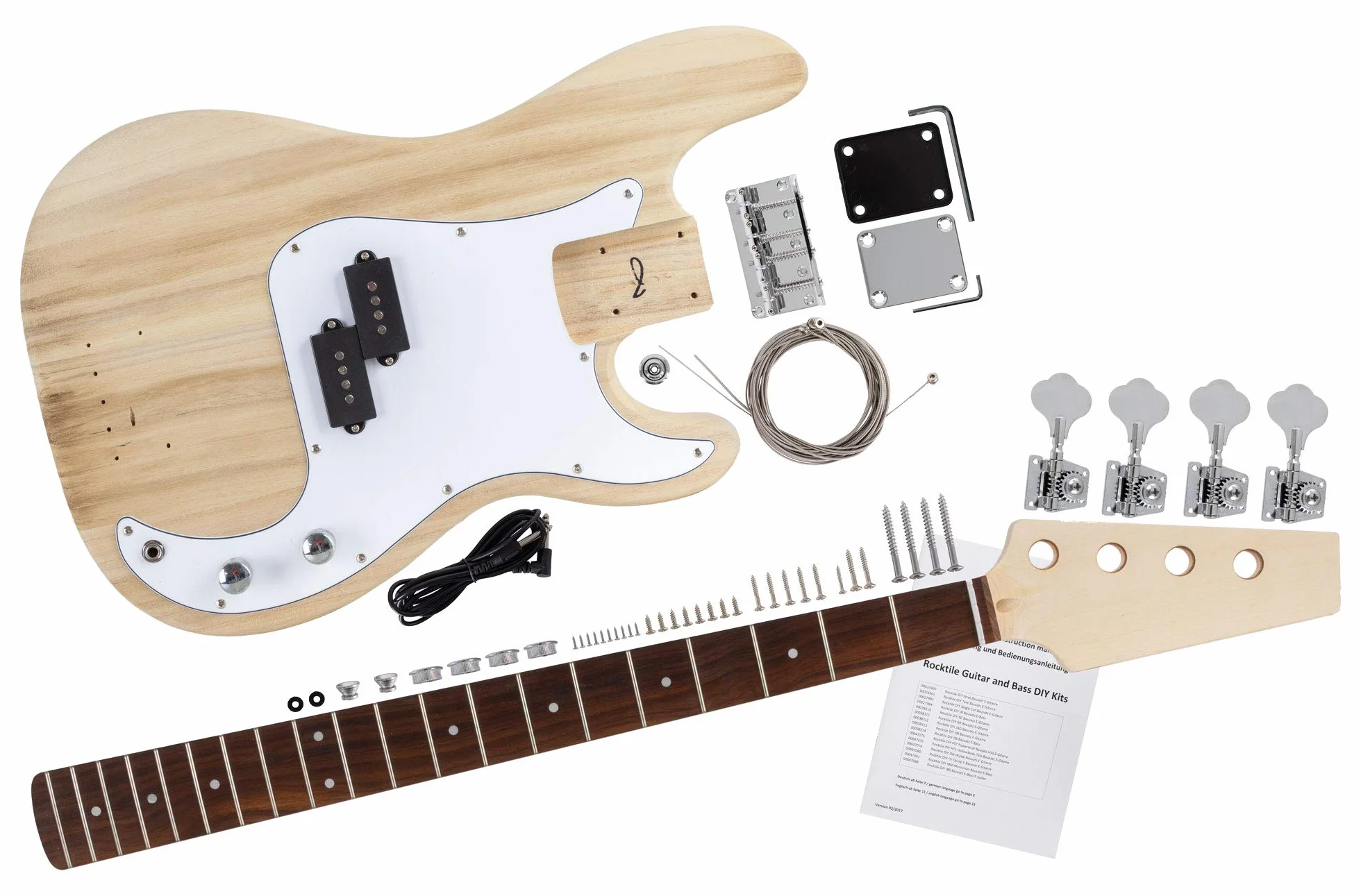 Rocktile PB Bass elektryczny zestaw DIY PB-Style korpus Paulownia uchwyt klon klawiatura Blackwood