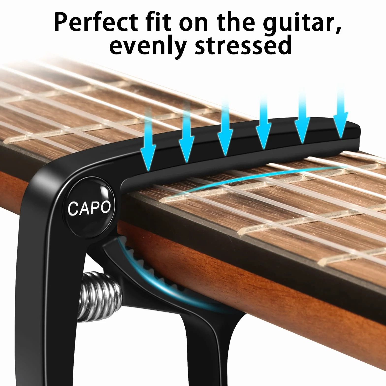 Kapodaster do gitary z 6 kostkami, do ukulele, gitary westernowej, gitary elektrycznej, z metalu, czarny