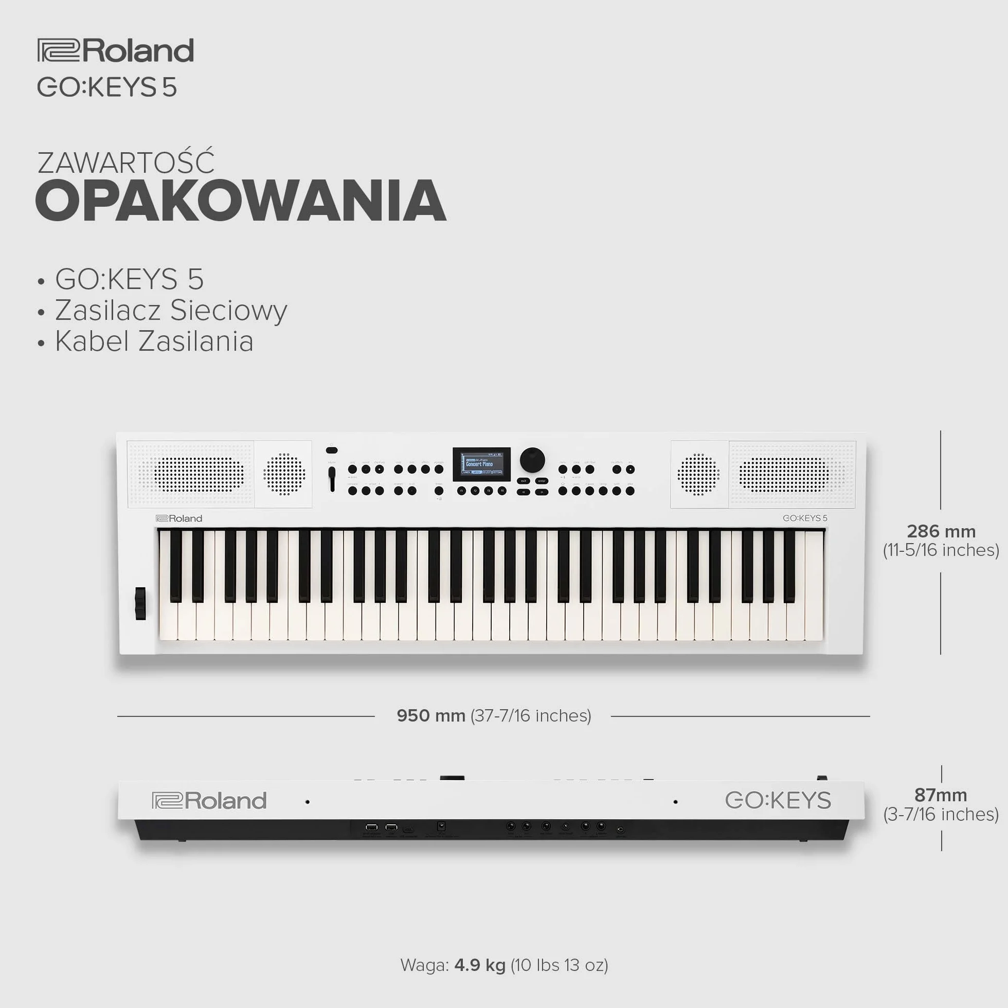 Roland GO:KEYS 5 Keyboard do Tworzenia Muzyki | 61-Klawiszowa Klawiatura | Silnik ZEN-Core z ponad 1000 Wbudowanymi Dźwiękami | Wbudowane Głośniki Stereo | Wejście Mikrofonowe – Biały