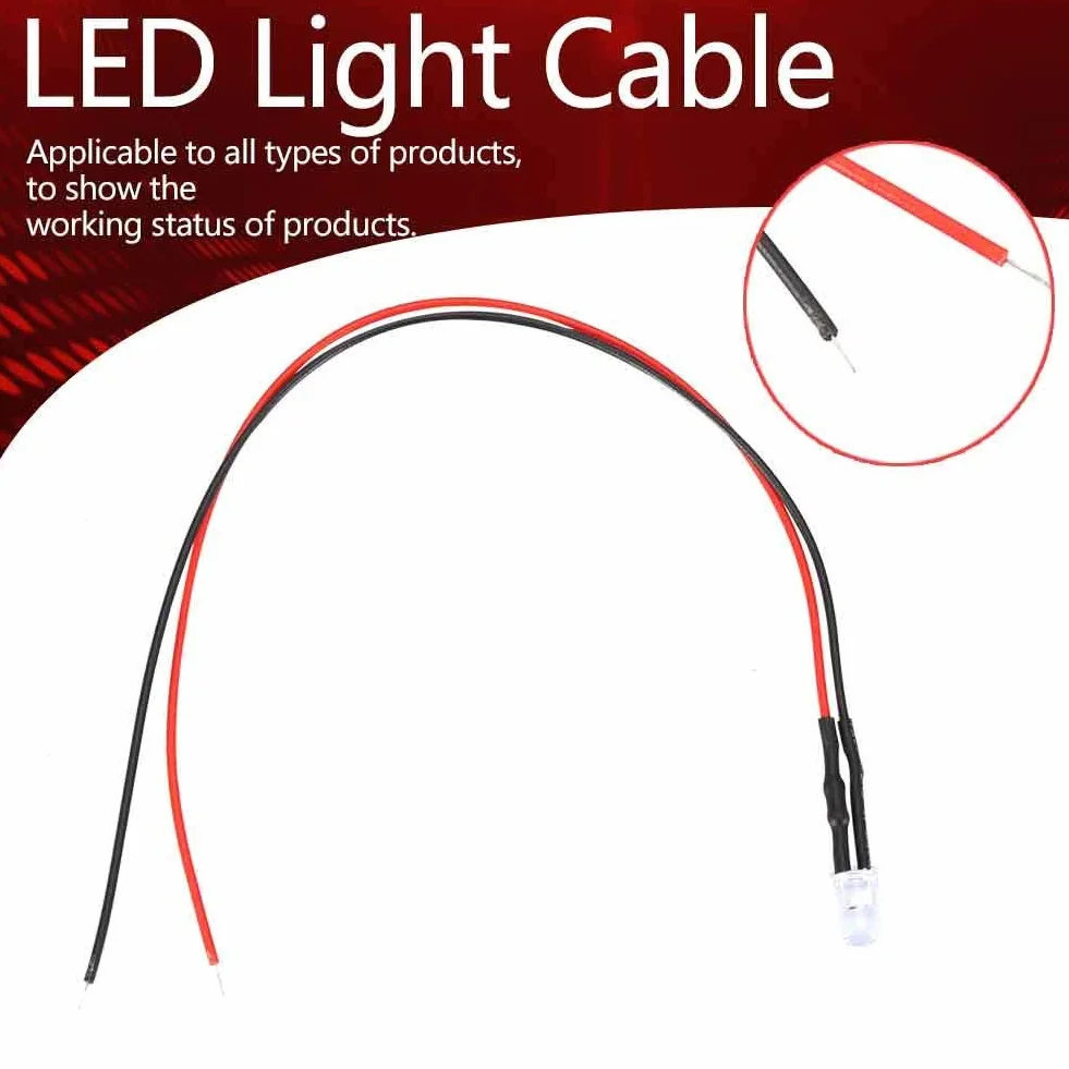 Diody LED, 10 szt. 12 V 0,06 W 5 mm kabel świetlny LED elektroluminescencyjna dioda z 20 cm wstępnie przewodowa, wielokolorowa (biała)