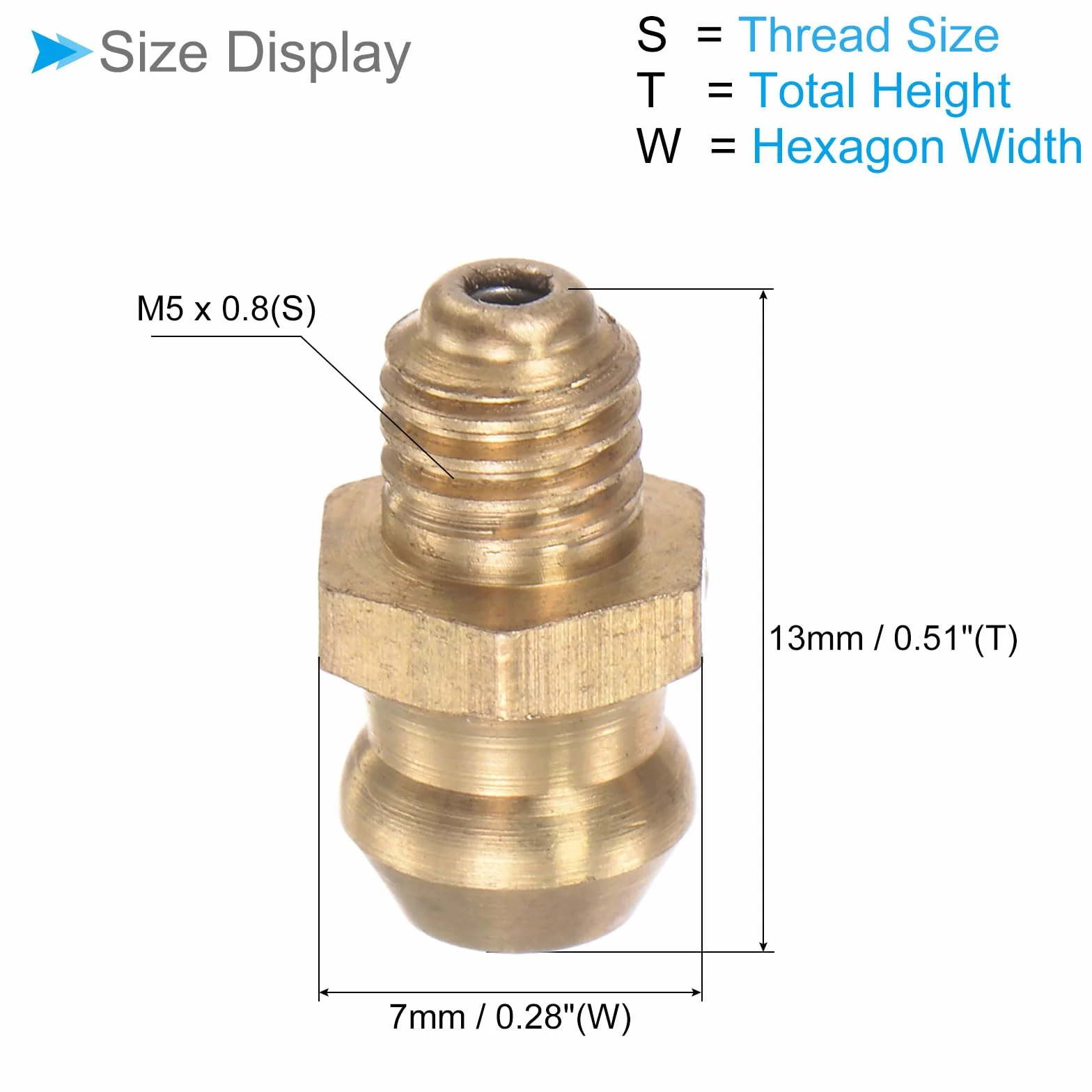 Mosiężna złączka smarowa, metryczna M5 x 0,8 mm, złączka do smarowania hydraulicznego - (Zastosowania: do wymiany brakującego lub uszkodzonego złącza olejowego), 5-częściowy
