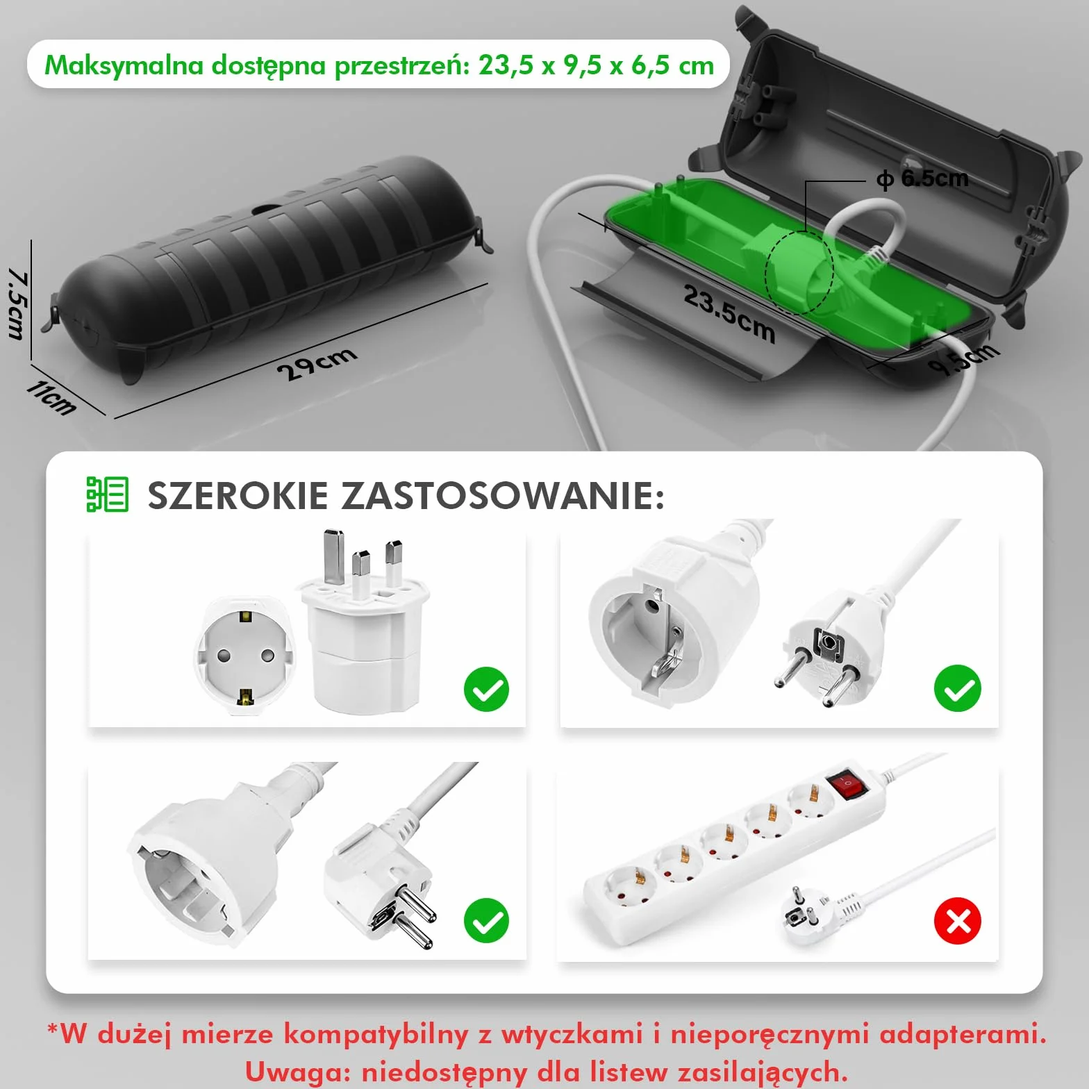 RESTMO IP44 wodoodporna skrzynka na kable do użytku na zewnątrz (Outdoor), odporna na warunki atmosferyczne, duża skrzynka ochronna na przedłużacze, wtyczka Schuko, narzędzia elektryczne, 290 mm x 110