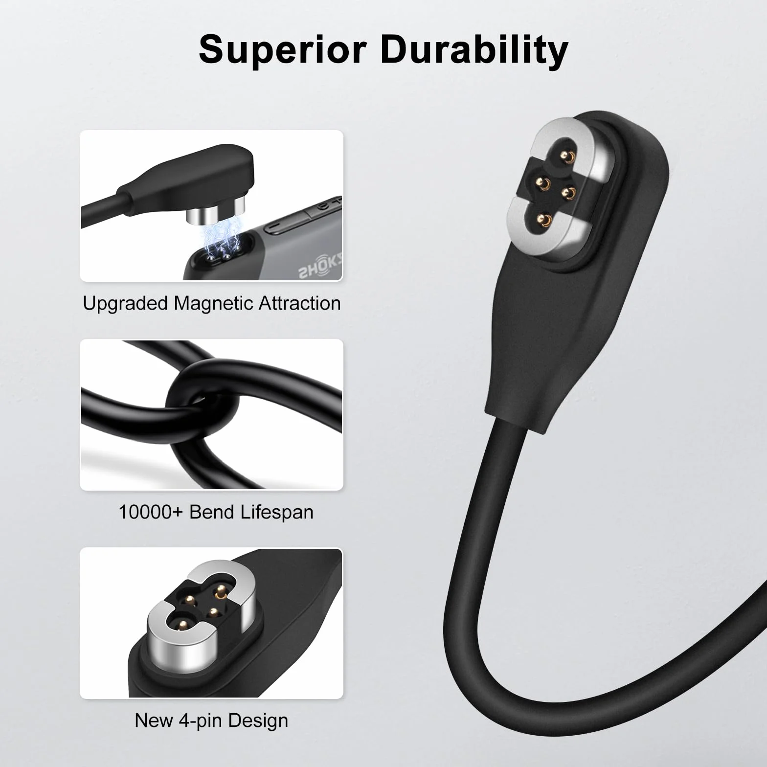 Kabel do ładowania do SHOKZ OpenSwim Pro S710 (2 sztuki), magnetyczny przewód ładowarki USB-A do słuchawek OpenSwim Pro z przewodnictwem kostnym, zamiennik ładowania, 1 m