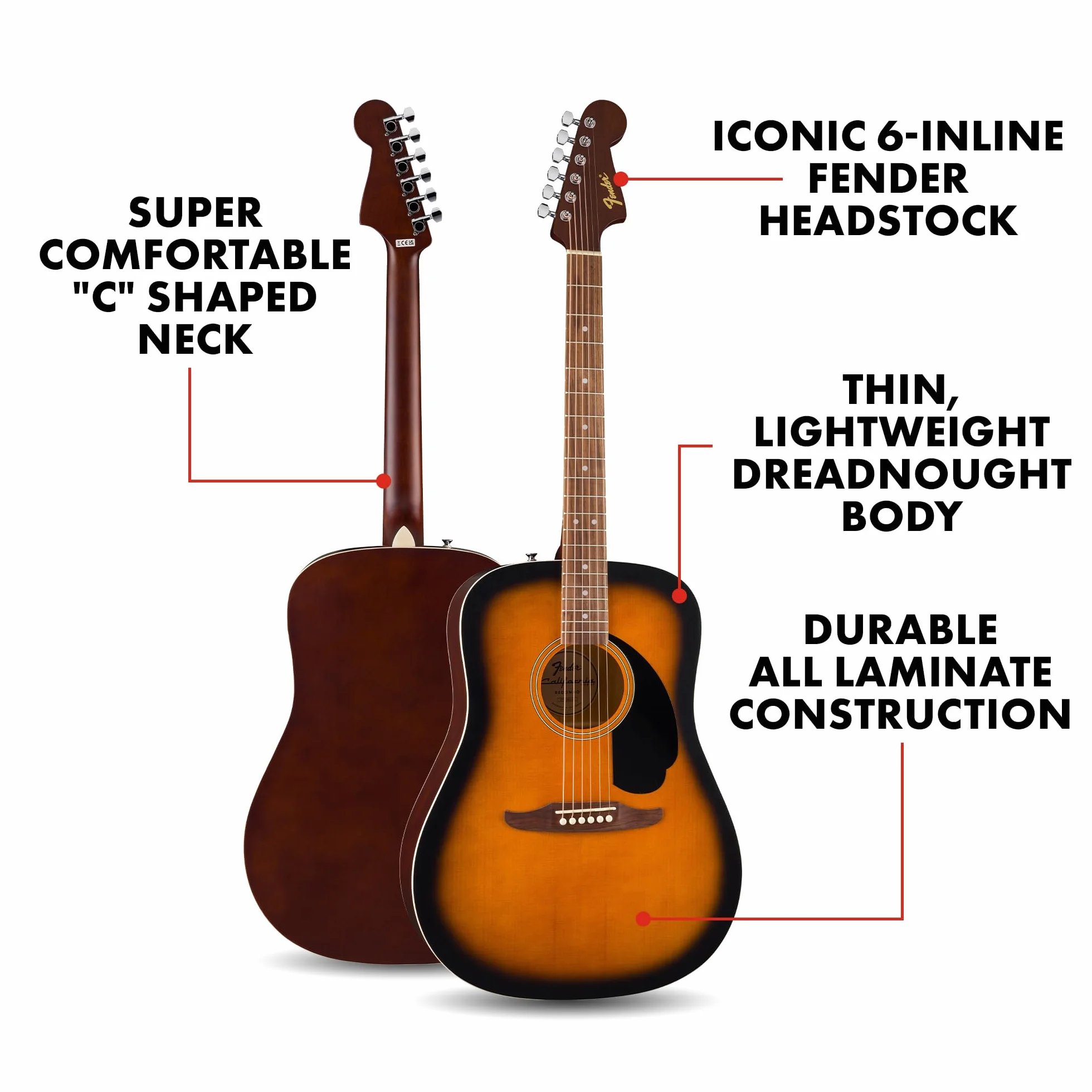 Fender California Debut Redondo Dreadnought gitara akustyczna, świerkowy top, Sunburst