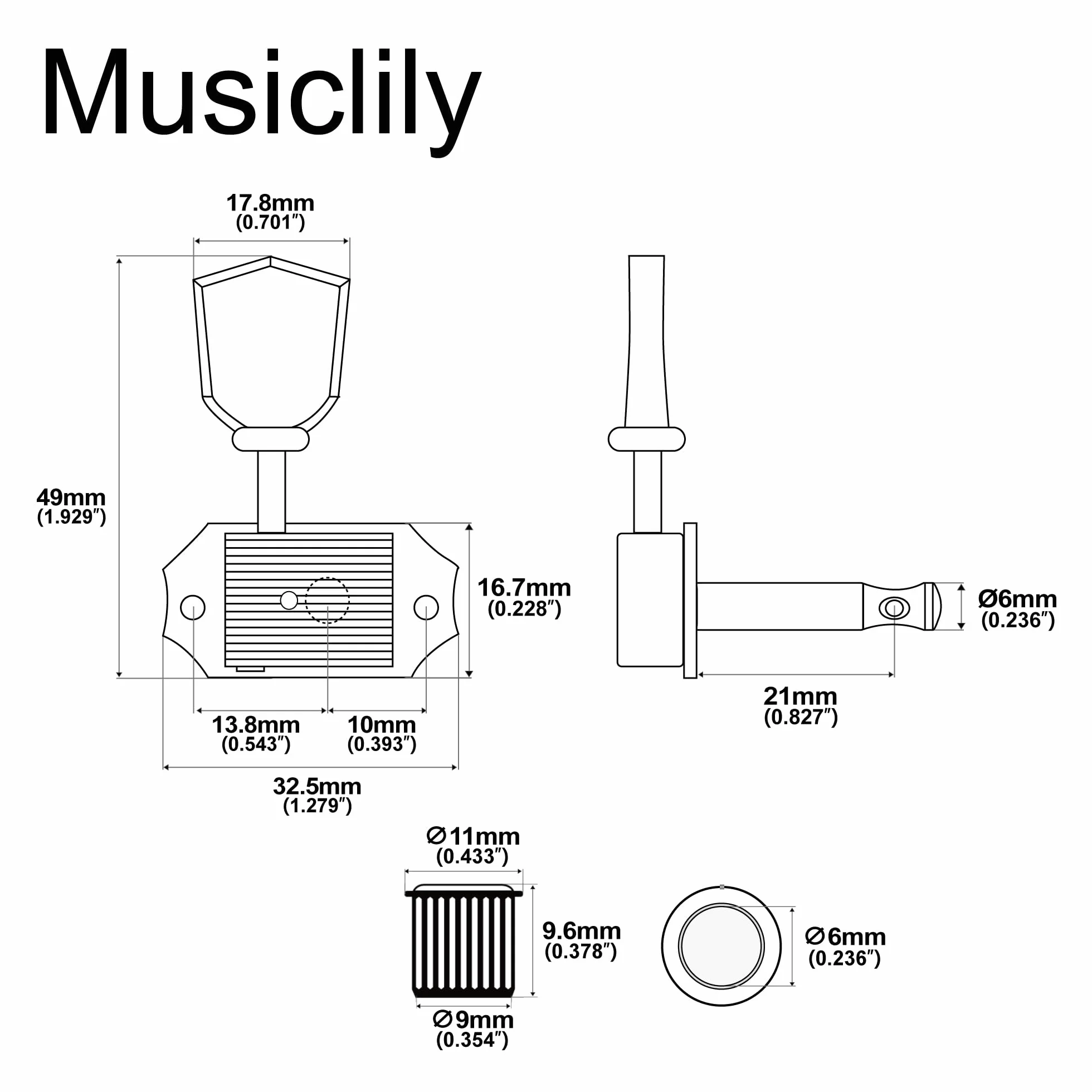 Musiclily Pro 3L3R Vintage Klucze Gitaryowe Tunery Kołki do Strojenia do Gitary Elektrycznej Akustycznej typu Les Paul SG, Nikiel Główki Keystone