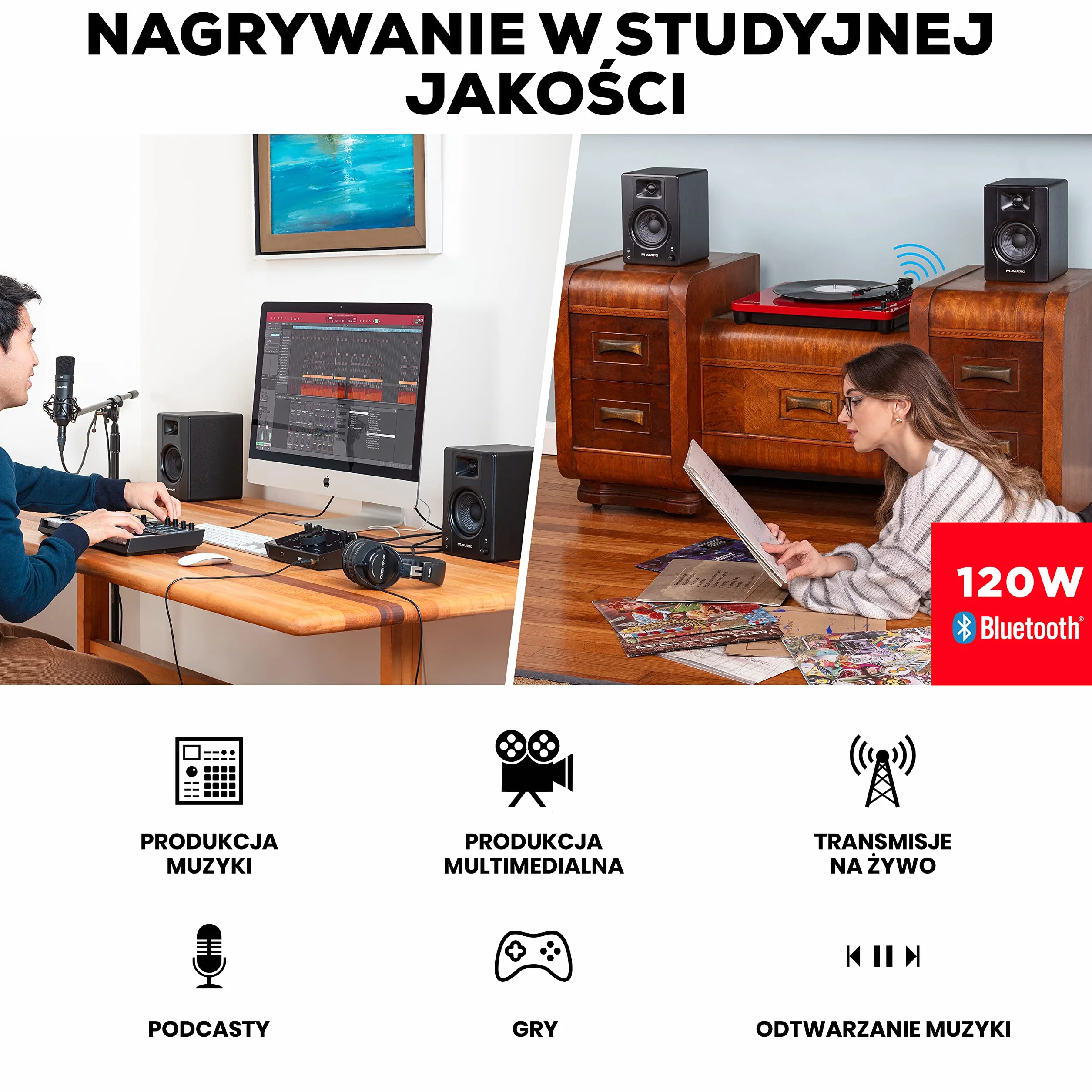 M-AUDIO BX4 BT Para 4.5" Komputerowe monitory studyjne 4.5″ do produkcji muzyki, grania, streamowania, podcastów i DJ-owania