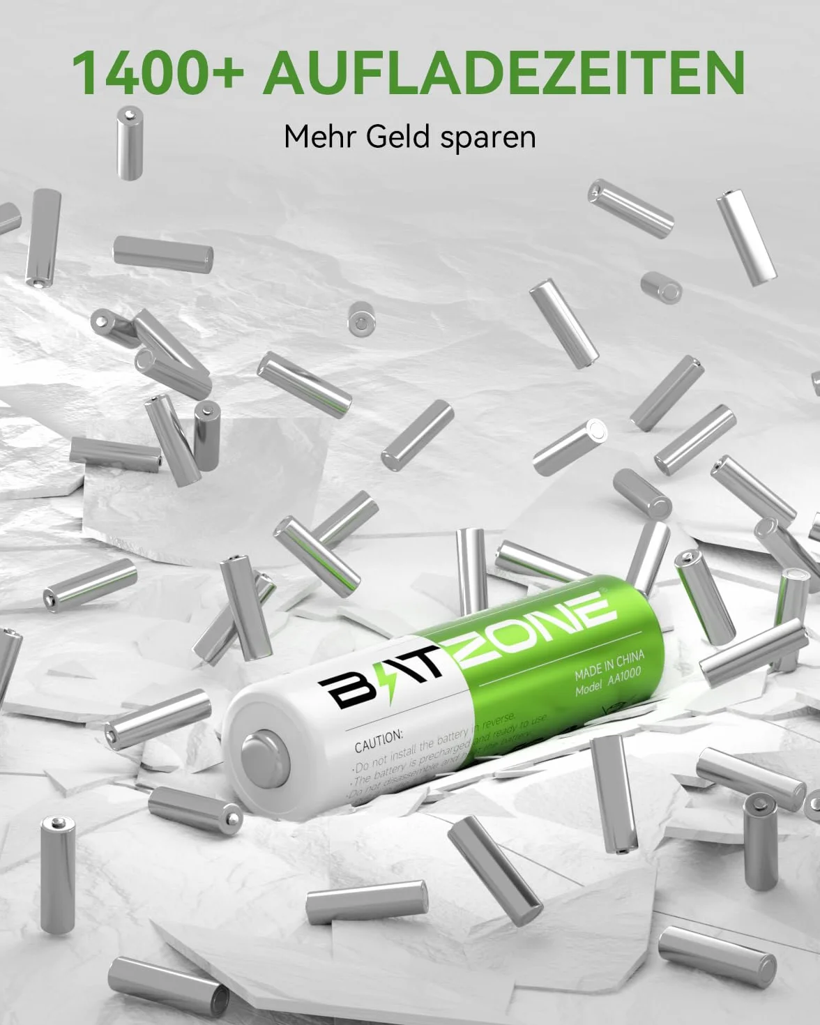 BATZONE Baterie litowo-jonowe AA 4-pak z ładowarką, 2500 mAh Wysoka pojemność 1,5 V baterie AA