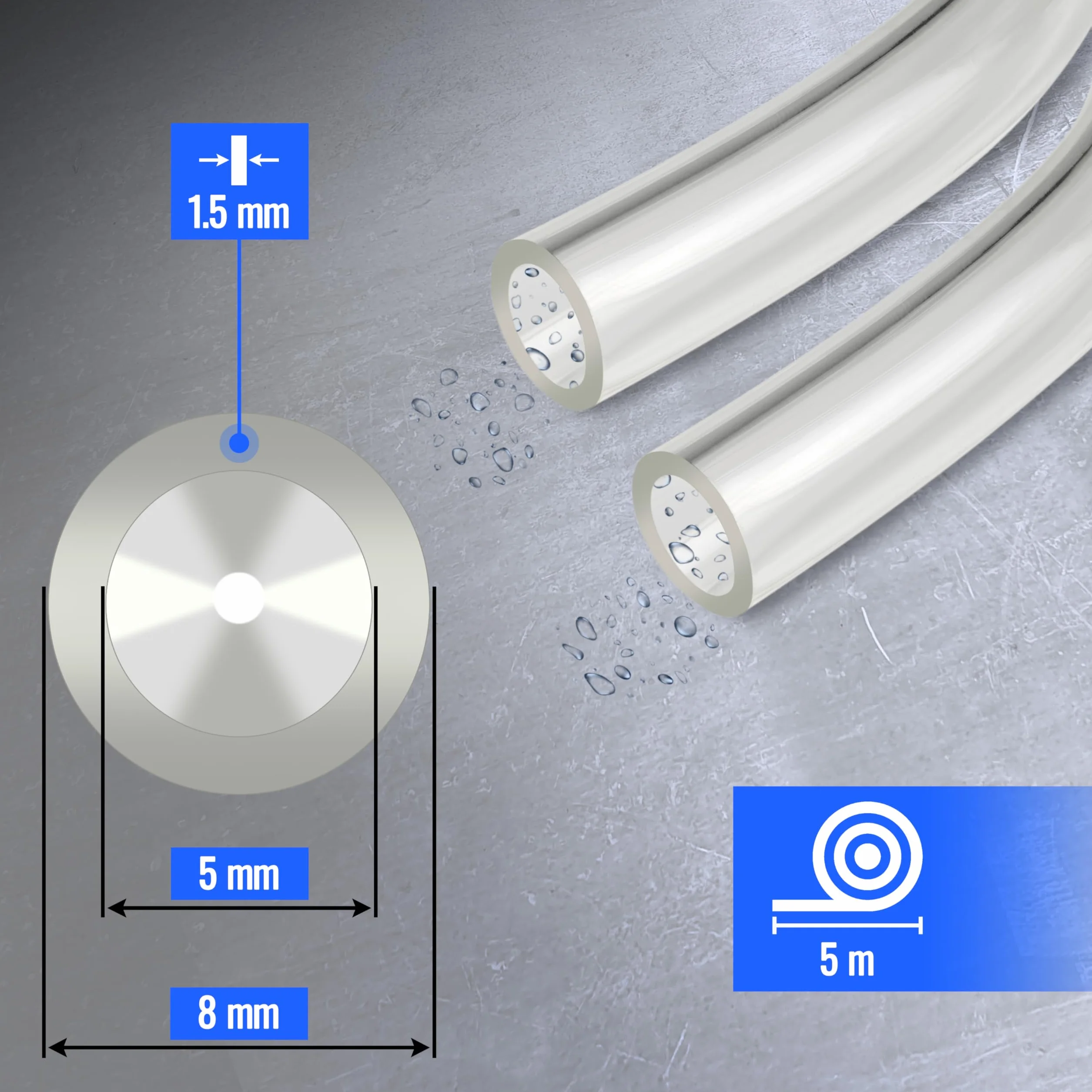 Poppstar szlauch PVC 5 m przezroczysty (5/8mm, -5 do 65 °C, maks. 2 bary) do żywności i wody