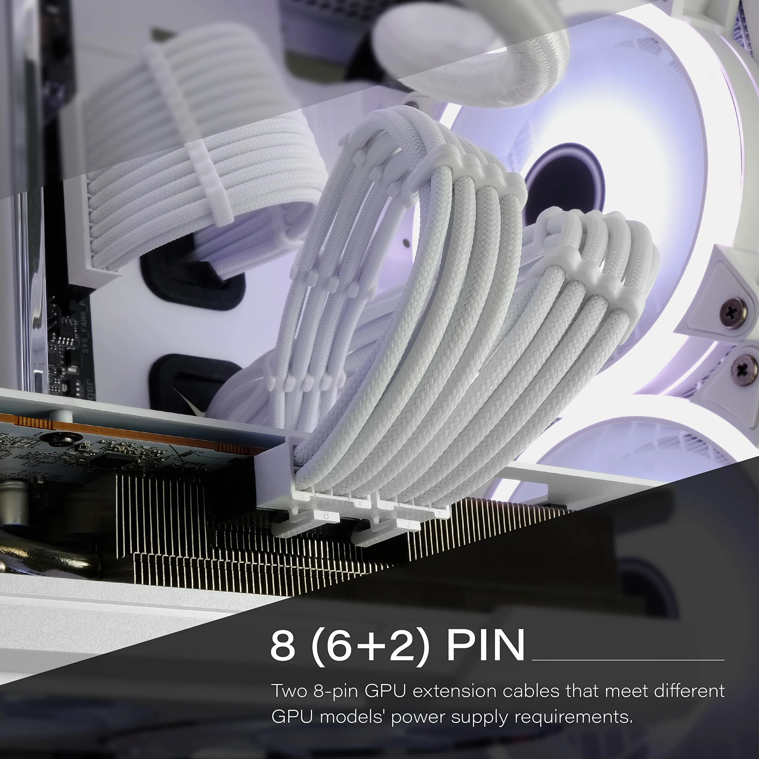 EZDIY-FAB Przedłużacz kabla zasilacza, nylonowy pleciony 24PIN/8PIN do 6+2 pinów, 30cm, Biały