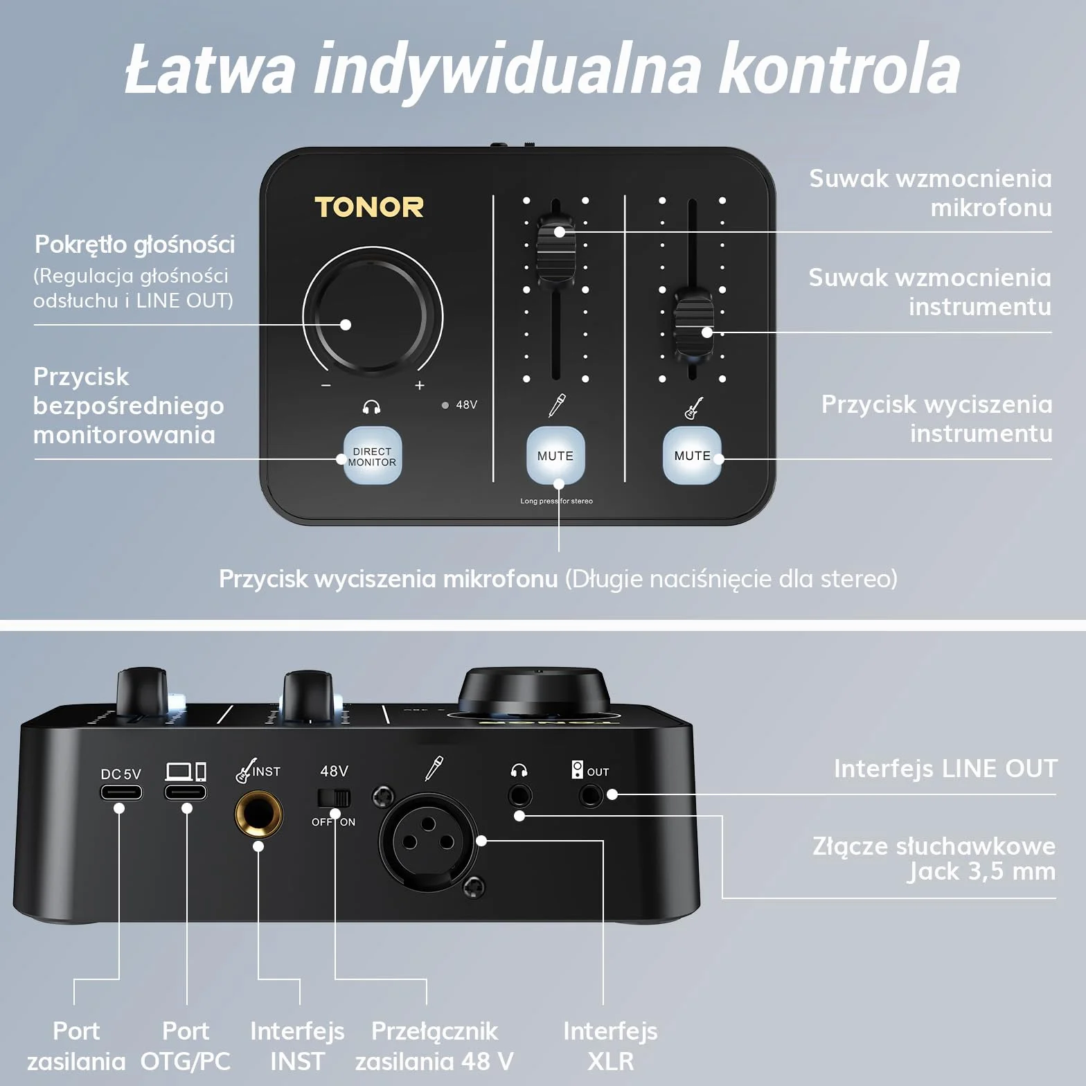 Zestaw mikrofonów TONOR do podcastów z interfejsem audio i uchwytem mikrofonowym, mikrofon XLR, mikrofony kondensatorowe, mikser audio, regulator głośności, 3D dźwięk stereo, do nagrań, podcastów
