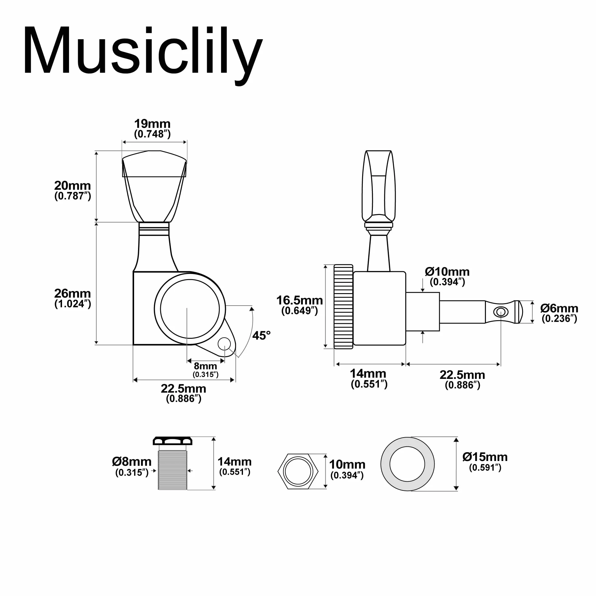 Musiclily Pro 3L3R Blokujące Klucze Gitarowe Locking Tuners do Gitary Elektrycznej Akustycznej LP SG, Chrom
