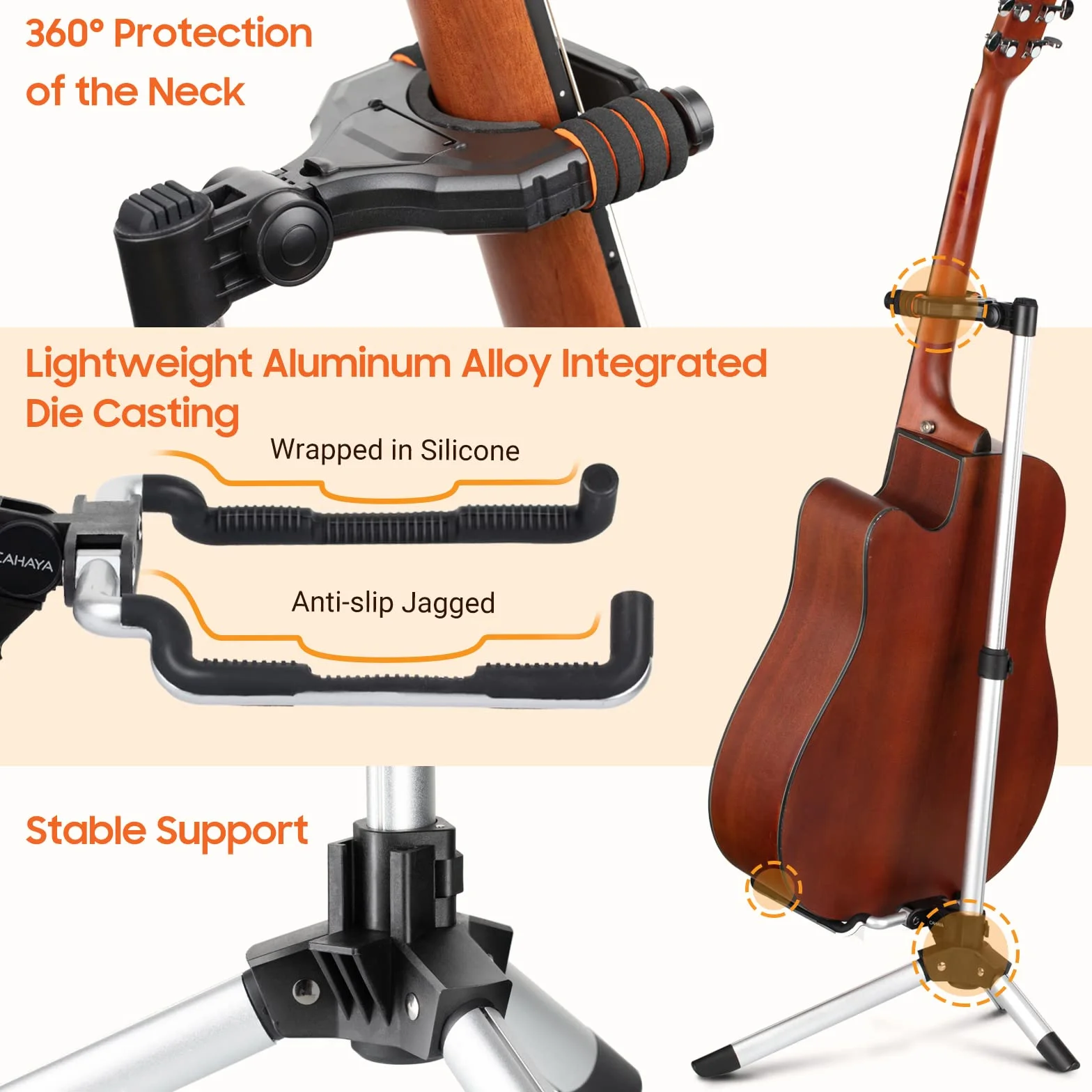CAHAYA Stojak na gitarę, aluminiowy, regulowany, wielofunkcyjny stojak na gitarę, stabilny i łatwy do przenoszenia, odpowiedni do akustycznych gitar basowych CY0264