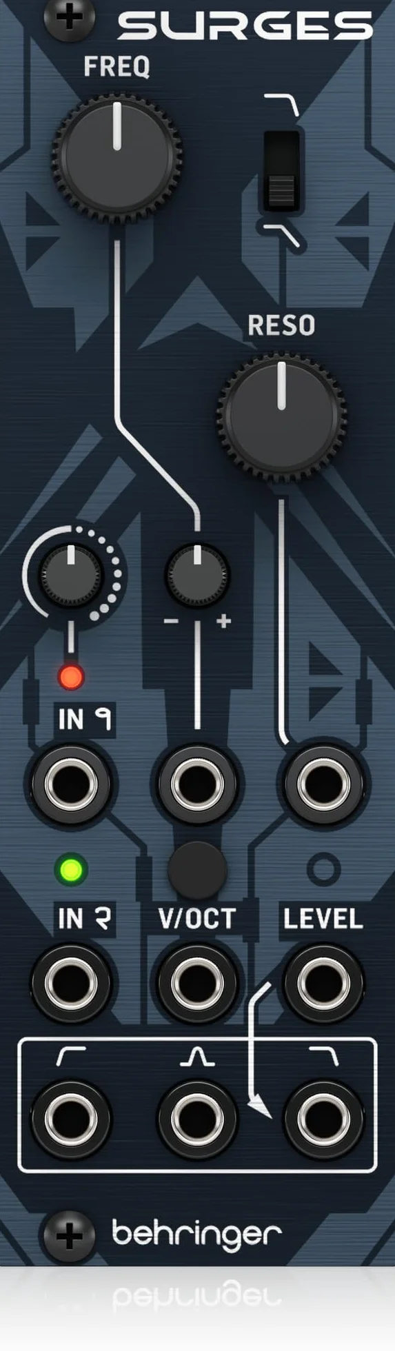 Behringer SURGES Płynny filtr wielomodowy do modułowego syntezatora Eurorack, filtr analogowy 12 dB/okt, LFO, sterowanie CV