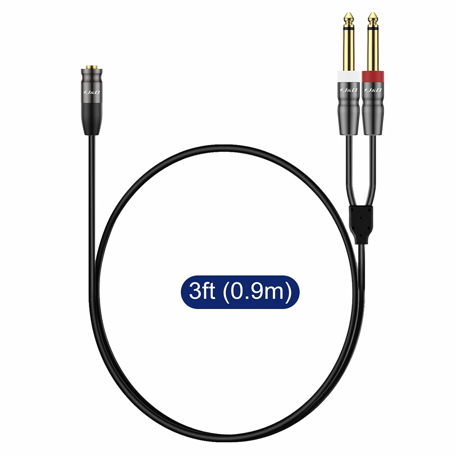 J&D Stereofoniczny kabel audio, Heavy Duty Stereo Audio Kabel 3,5 mm do podwójnego 6.35mm Mono Audio Kabel 3,5 mm 1/8 Żeński do 1/4 Męski do miksera gitarowego fortepianu Wzmacniacz głośnik, 0,9 metr