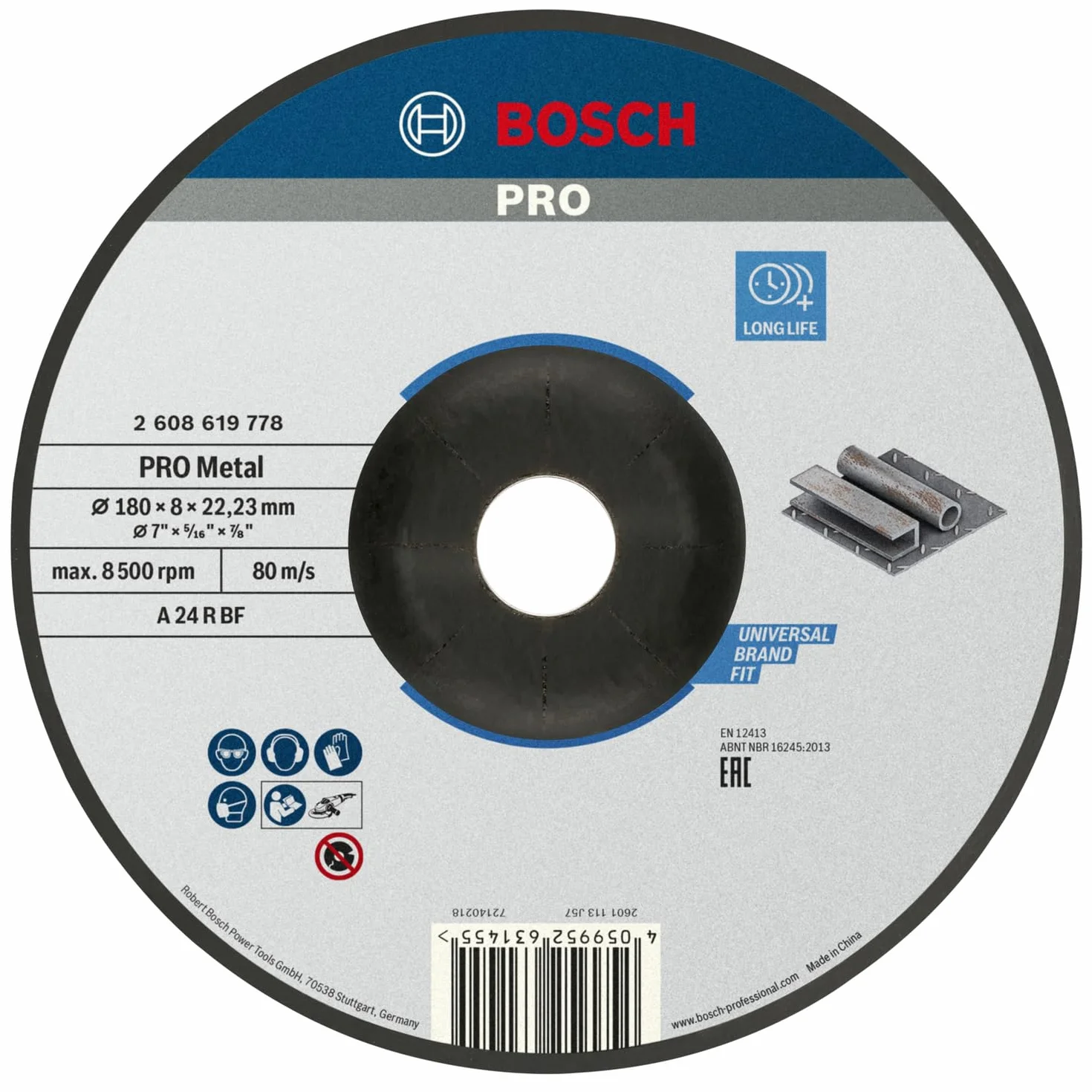 Bosch 1 x PRO Metal Longlife tarcza szlifierska do dużych szlifierek kątowych i otwór 22,23 mm (do stali, Ø 180 mm, profesjonalne akcesoria, duża szlifierka kątowa)