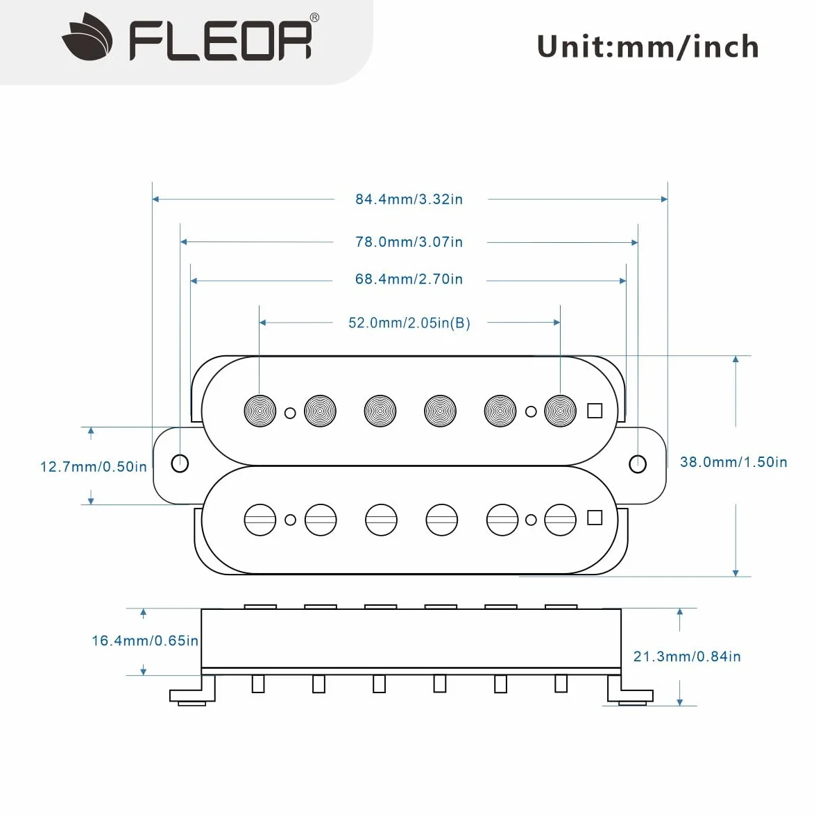 FLEOR Przetwornik do gitary elektrycznej Double Coil Humbucker przetworniki 52 mm Ceramic Bridge Pickup - czarny