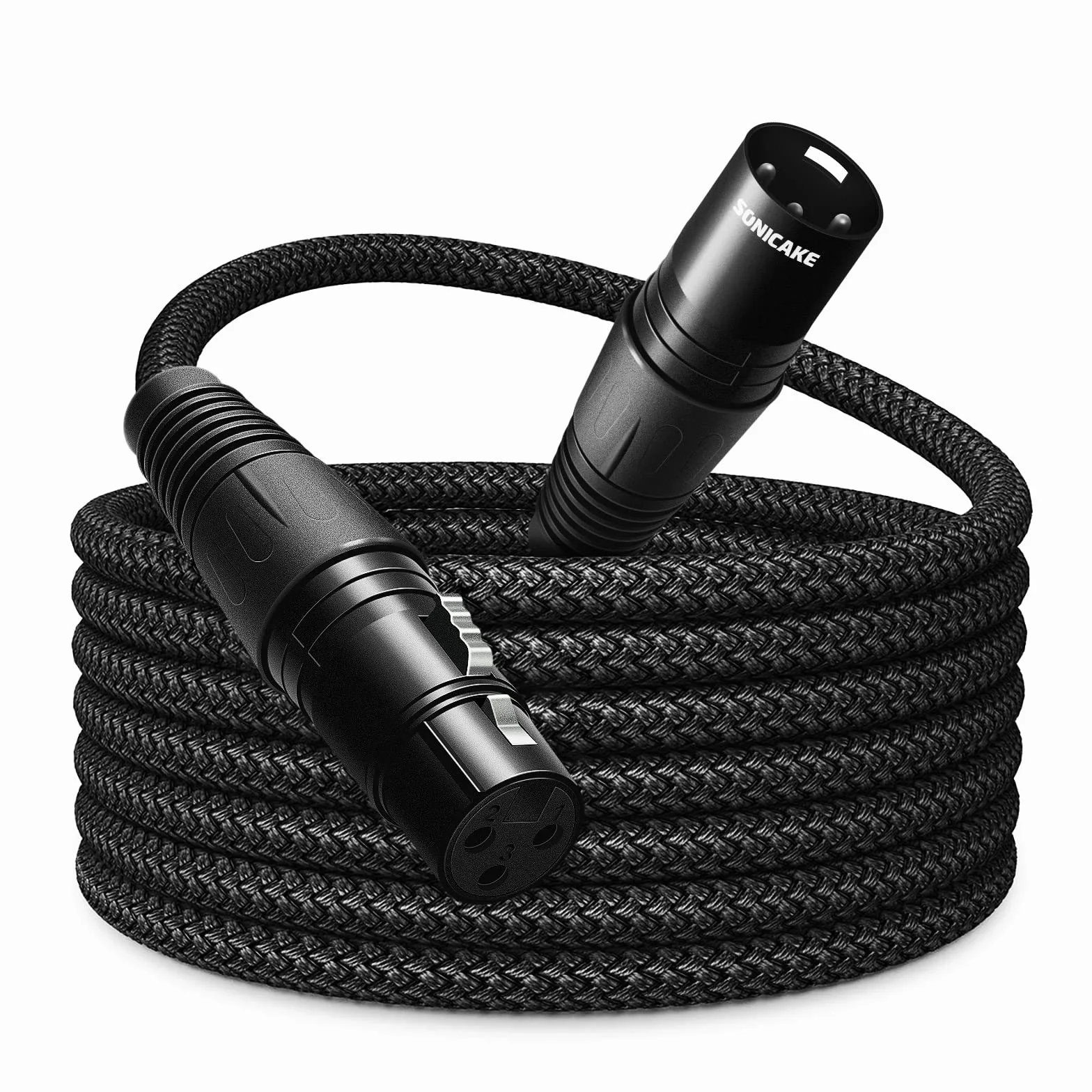 SONICAKE Kabel mikrofonowy XLR męski na żeński 3-pinowy w oplocie nylonowym do nagrywania w studiu i produkcji na żywo 3M czarny