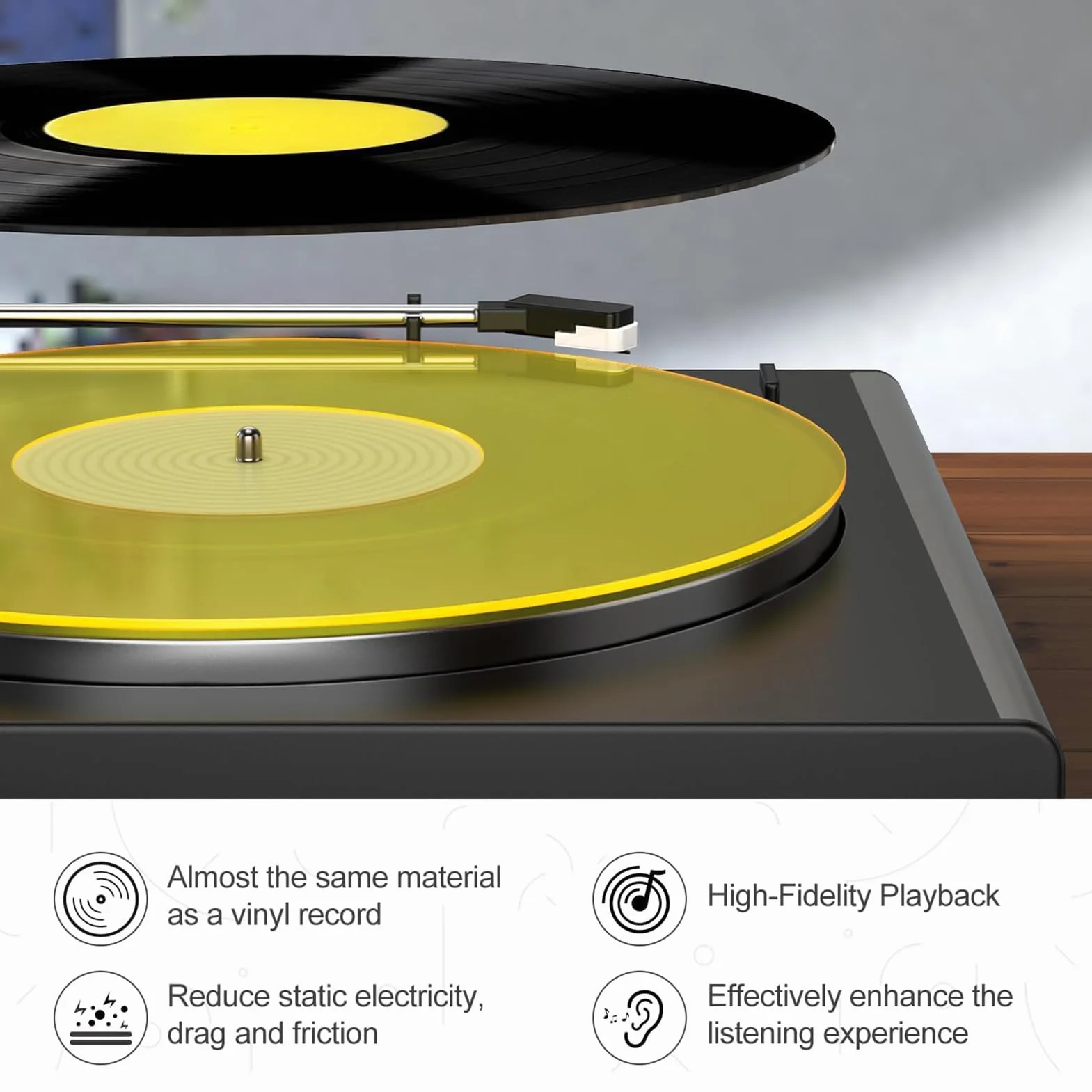 Mata gramofonowa talerz do nagrywania Slipmat niski poziom hałasu akrylowy gramofon maty antypoślizgowe do talerza do 12-calowego gramofonu (Yellow)
