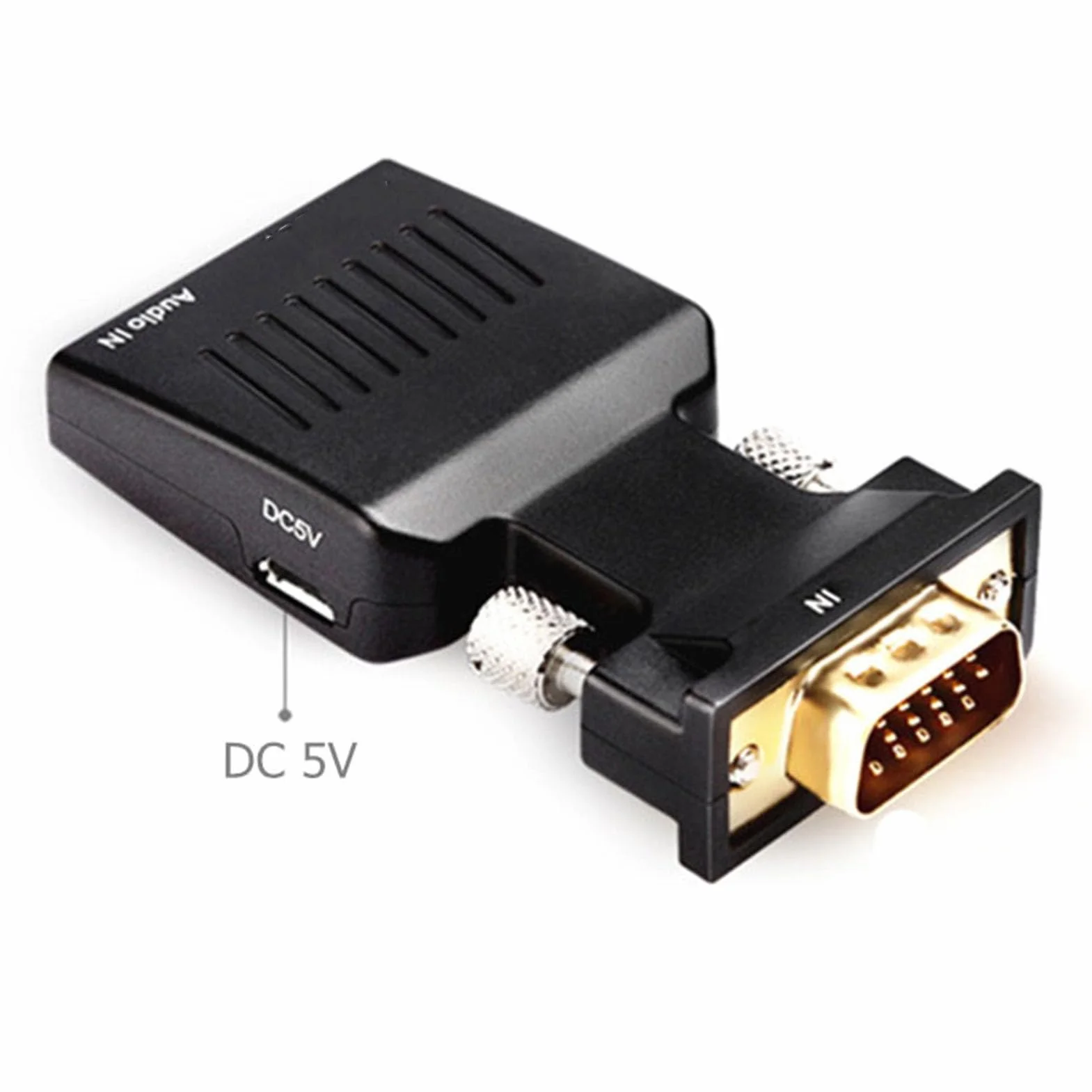 Adapter VGA na HDMI, Konwerter Interfejsu Multimedialnego VGA na HD z Portem Audio 3,5 Mm, Aktywny Męski Konwerter VGA na żeńskie HDMI 1080P, Obsługuje synchronizację Dźwięku i
