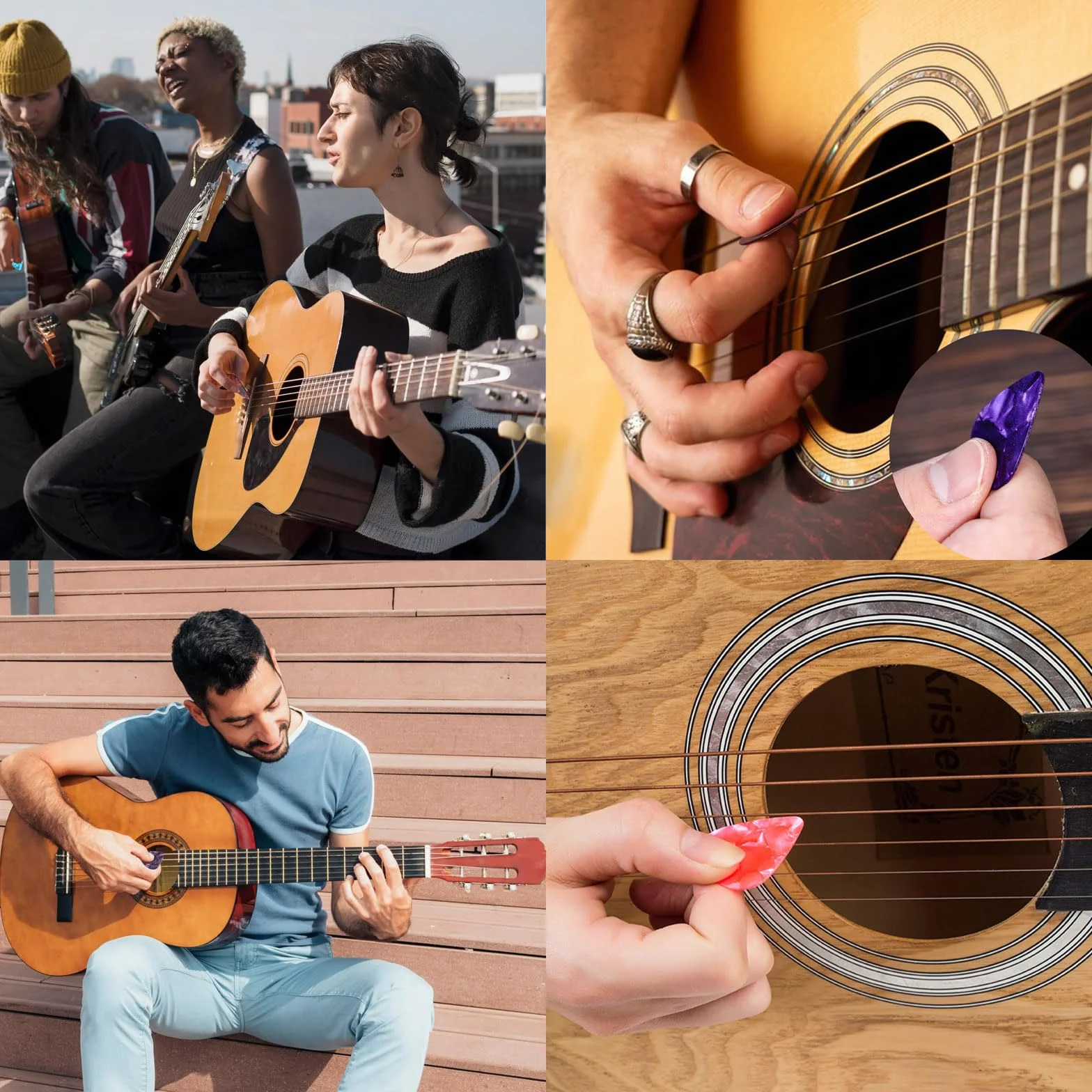 60 kolorowych celuloidowych kostek gitarowych z pudełkiem do przechowywania, 3 różne grubości kostki do gitary akustycznej, gitary elektrycznej, ukulele (0,46 mm, 0,71 mm, 0,96 mm), losowe kolory