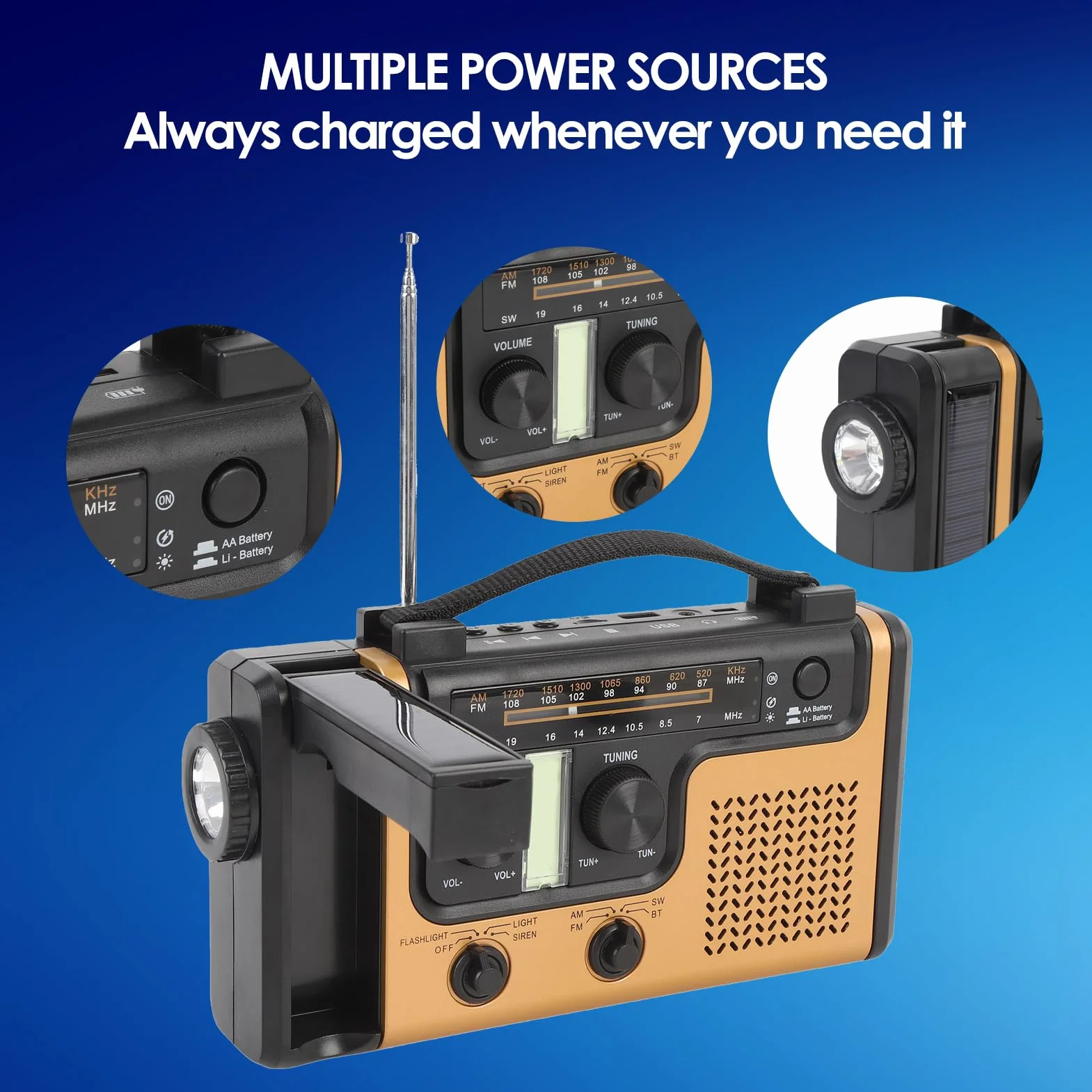 AM FM Solar Radio Radio, Bluetooth 5.0 Ręcznie Przenośne Radio z latarką, Alarm SOS, ładowarka do Telefonu Komórkowego, Małe Radia Pogodowe na Kemping, Awaryjne
