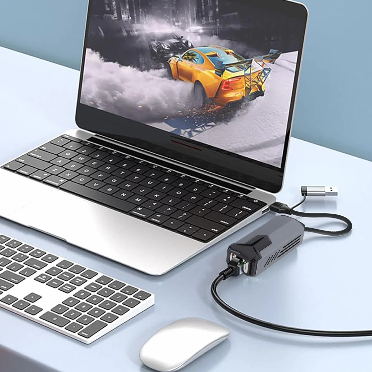 Adapter Ethernet 5G Usb3.0, 5000 Mb/s 2 w 1 USB A Typu C na RJ45 Obudowa ze Stopu Aluminium Rozpraszanie Ciepła Kompatybilny z Adapterem USB na Ethernet 10–2500 Mb/s do