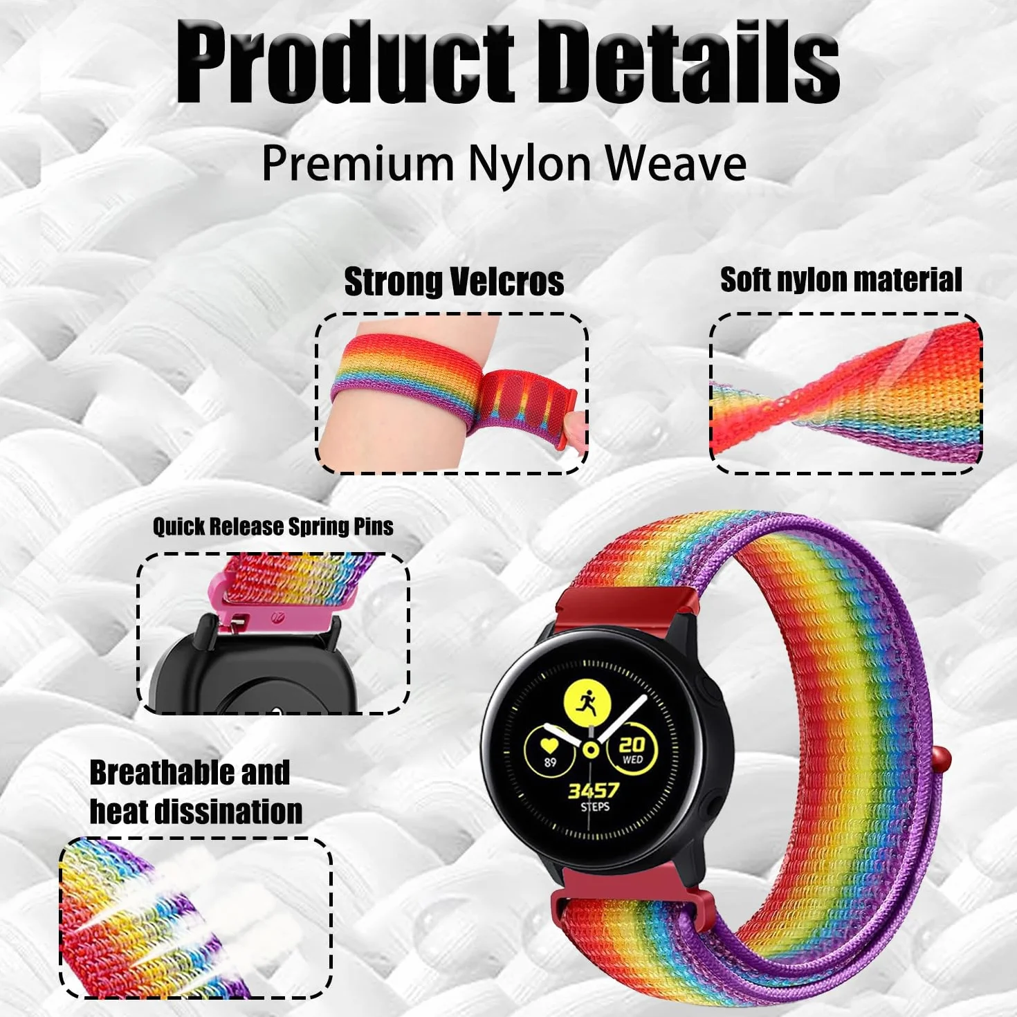 18mm 19mm 20mm 22mm Pasek sportowy z nylonu do zegarka Garmin/Galaxy/Amazfit/Huawei,Miękkie nylonowe paski wymienne zegarków sportowych typu unisex.