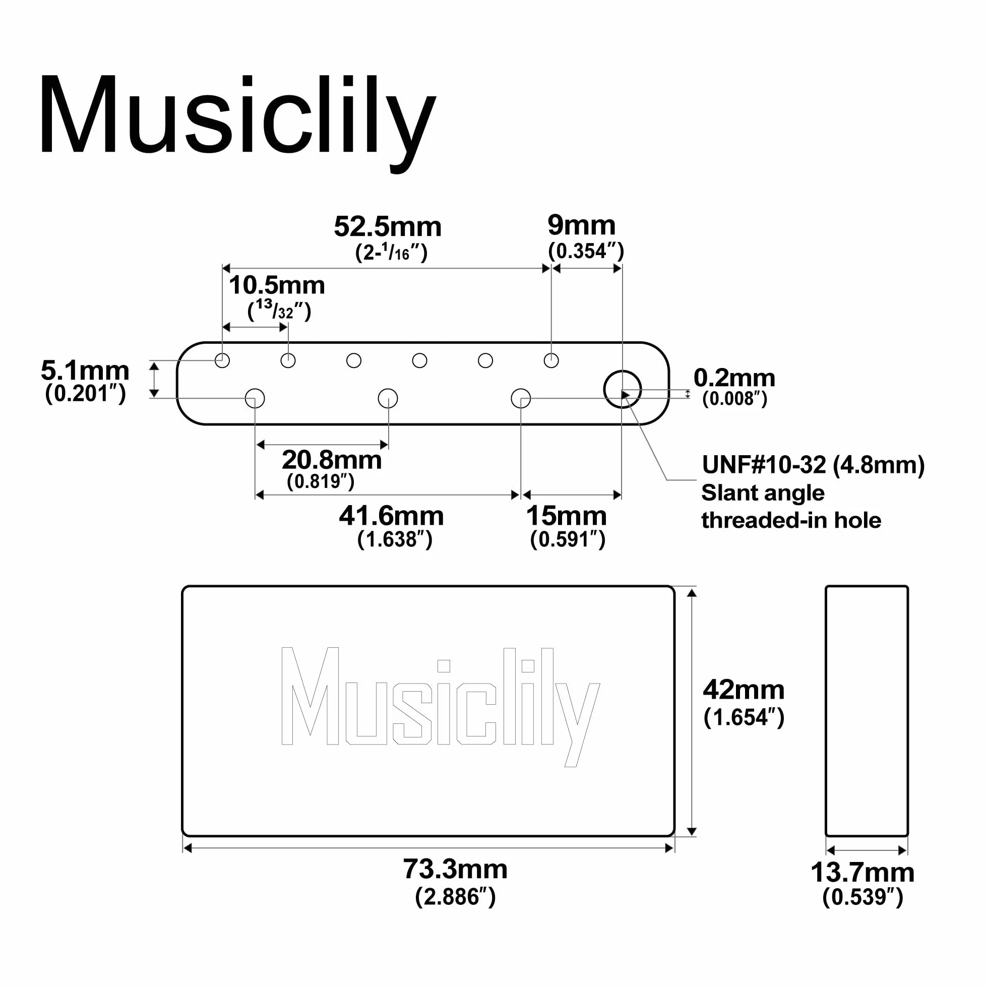 Musiclily Ultra 10.5mm Mosiężny 42mm Standardowy Blok Tremolo do Gitary Elektrycznej Mexico Fender Strat i Squier Classic Vibe